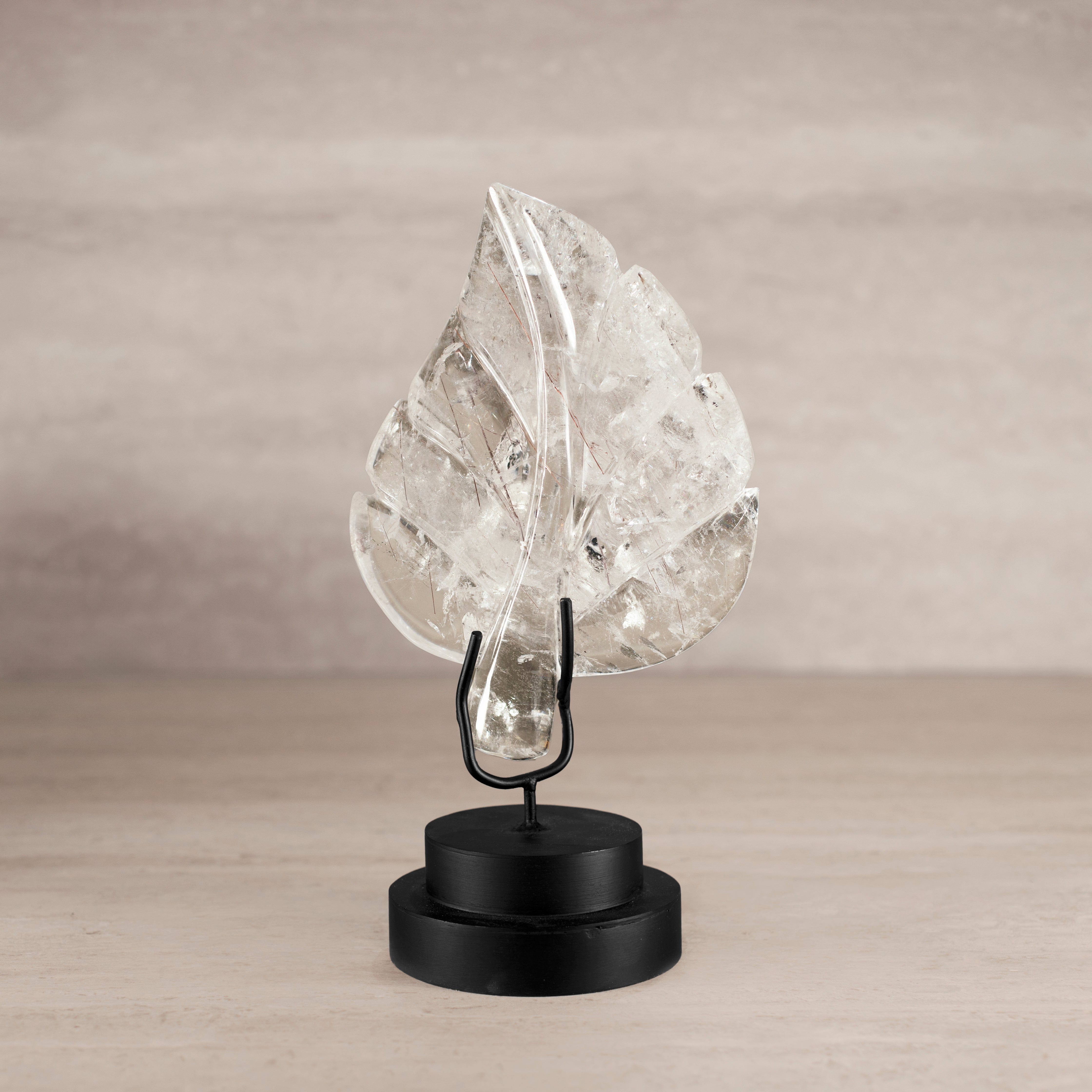 KALIFANO Quartz Natural Brazilian Quartz Leaf on Custom Stand - 10.5" / 1,060 g QZ20000.001