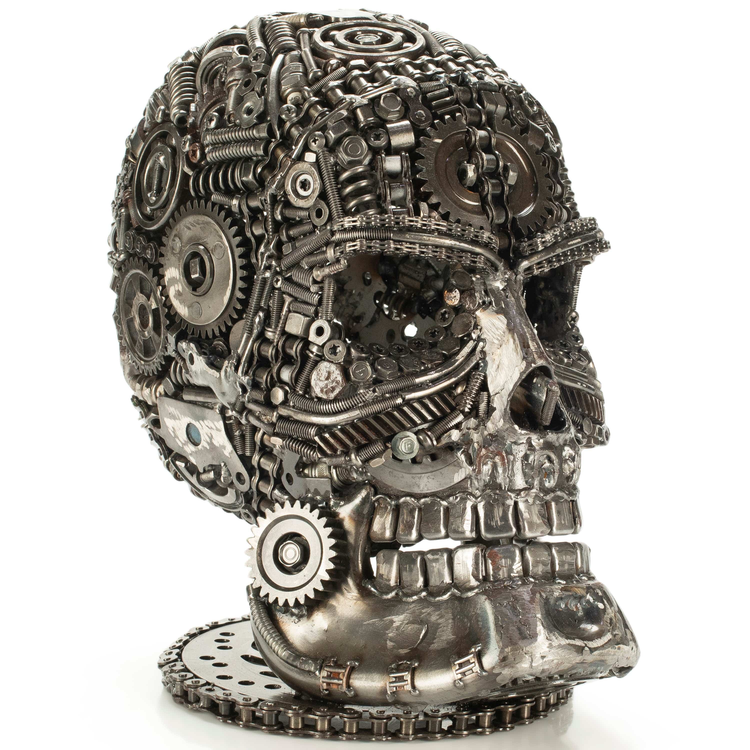 KALIFANO Recycled Metal Art 13" Skull Head Recycled Metal Art Sculpture RMS-SK19x33-PK