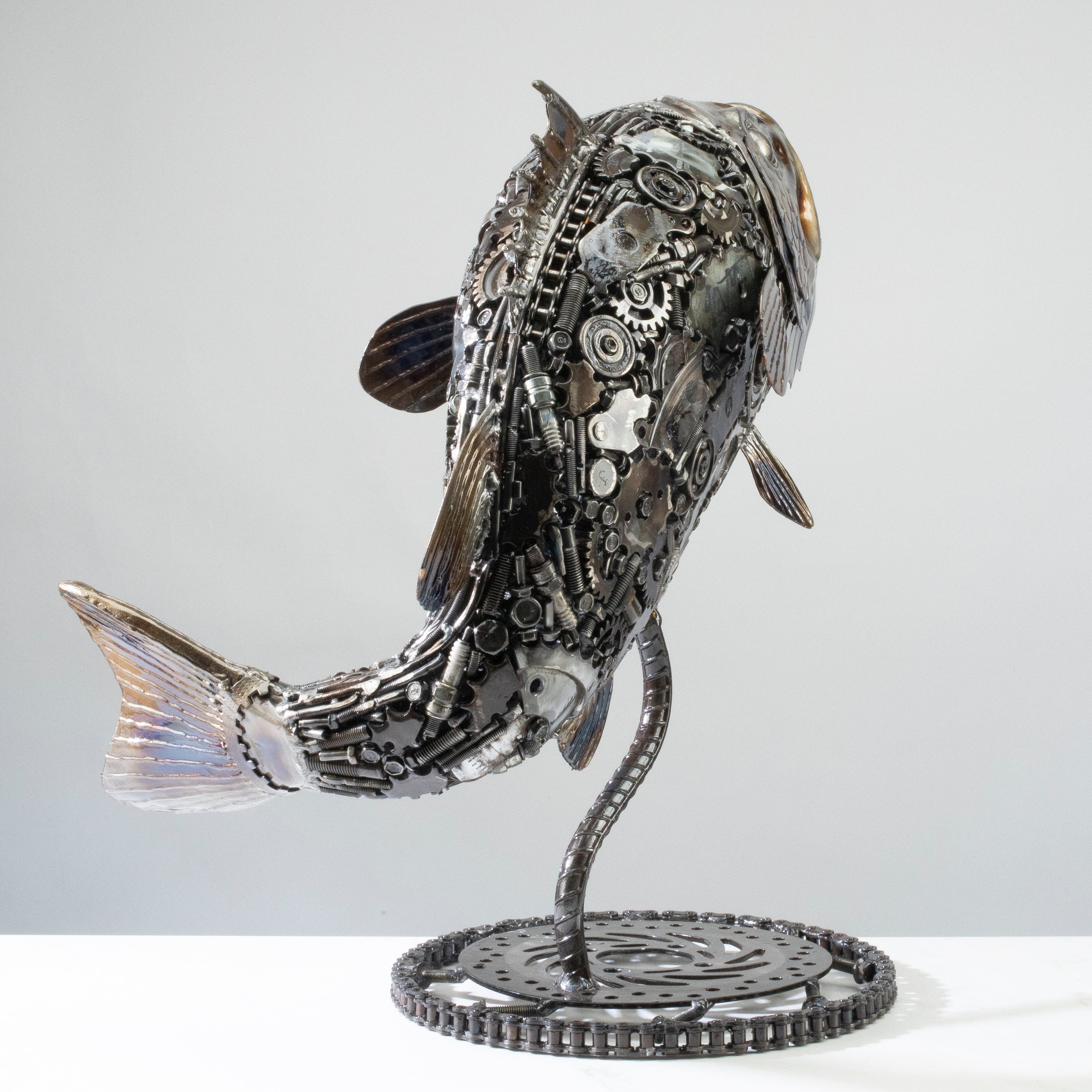 Kalifano Recycled Metal Art 22" Koi / Largemouth Bass Fish Recycled Metal Art Sculpture RMS-KOI56x54-PK