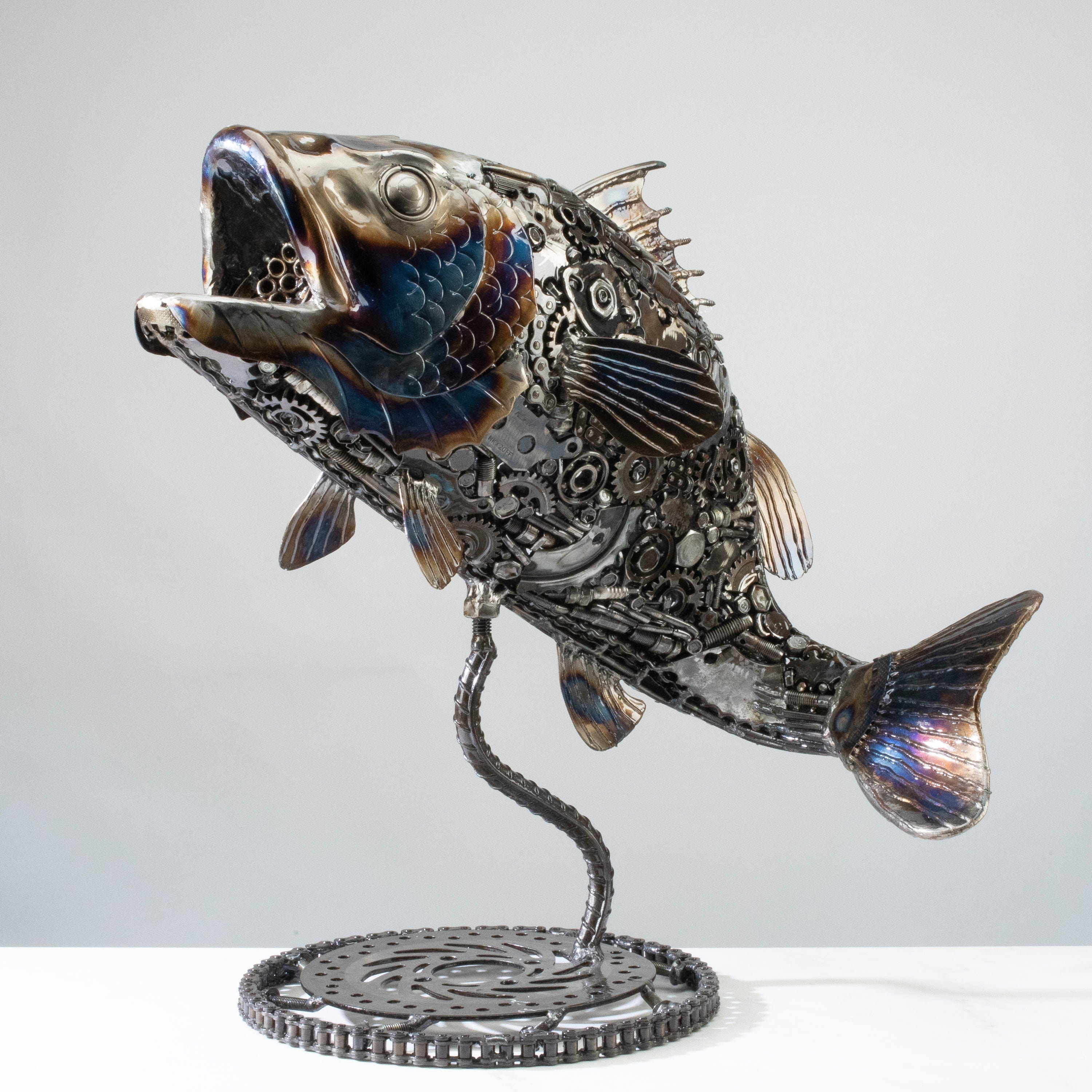 Kalifano Recycled Metal Art 22" Koi / Largemouth Bass Fish Recycled Metal Art Sculpture RMS-KOI56x54-PK