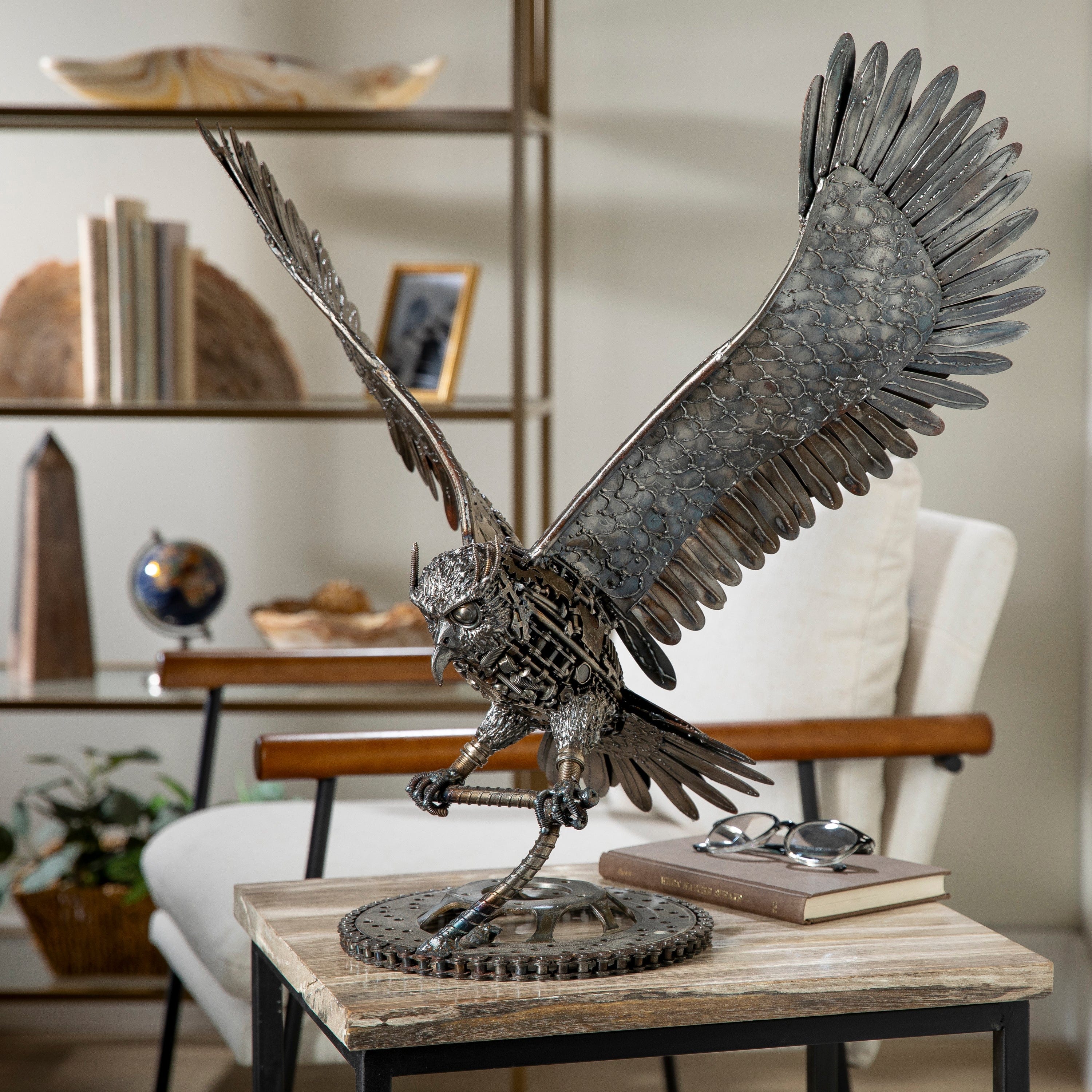 Kalifano Recycled Metal Art 23" Owl Recycled Metal Art Sculpture RMS-OWL57x53-PK