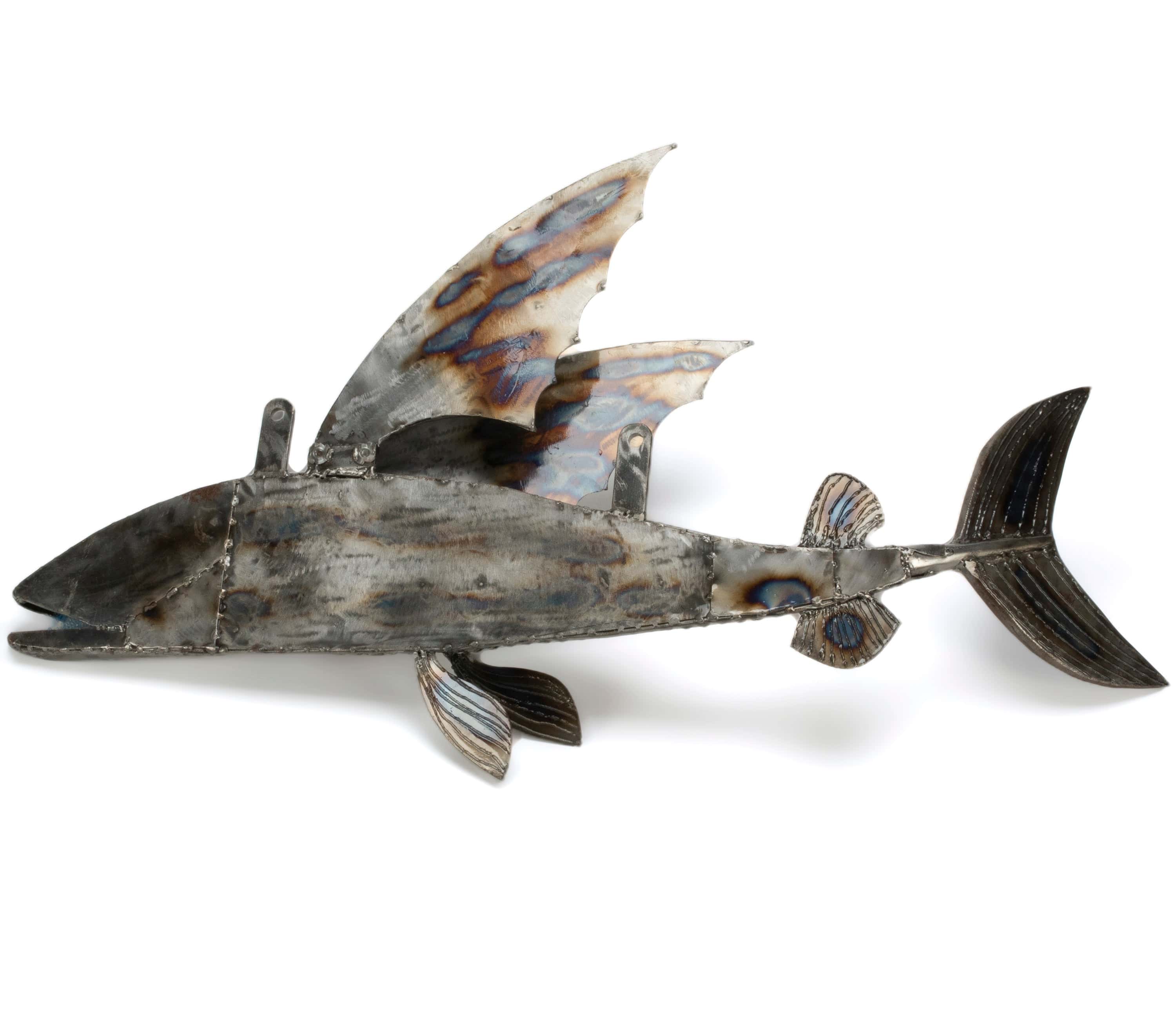 KALIFANO Recycled Metal Art 35" Flying Fish (Left) Inspired Recycled Metal Art Sculpture RMS-FFL88x55-PK