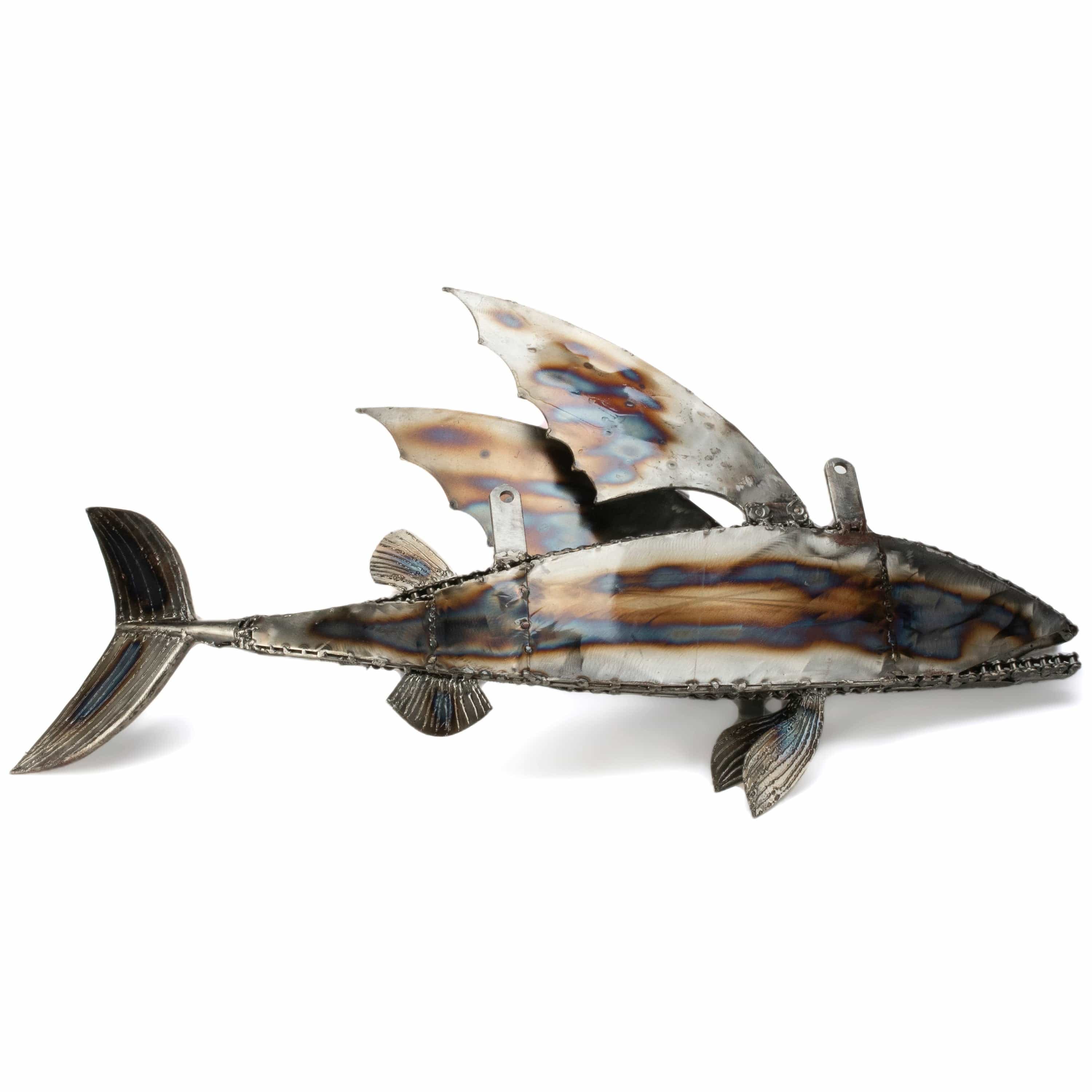 KALIFANO Recycled Metal Art 35" Flying Fish (Right) Inspired Recycled Metal Art Sculpture RMS-FFR88x55-PK
