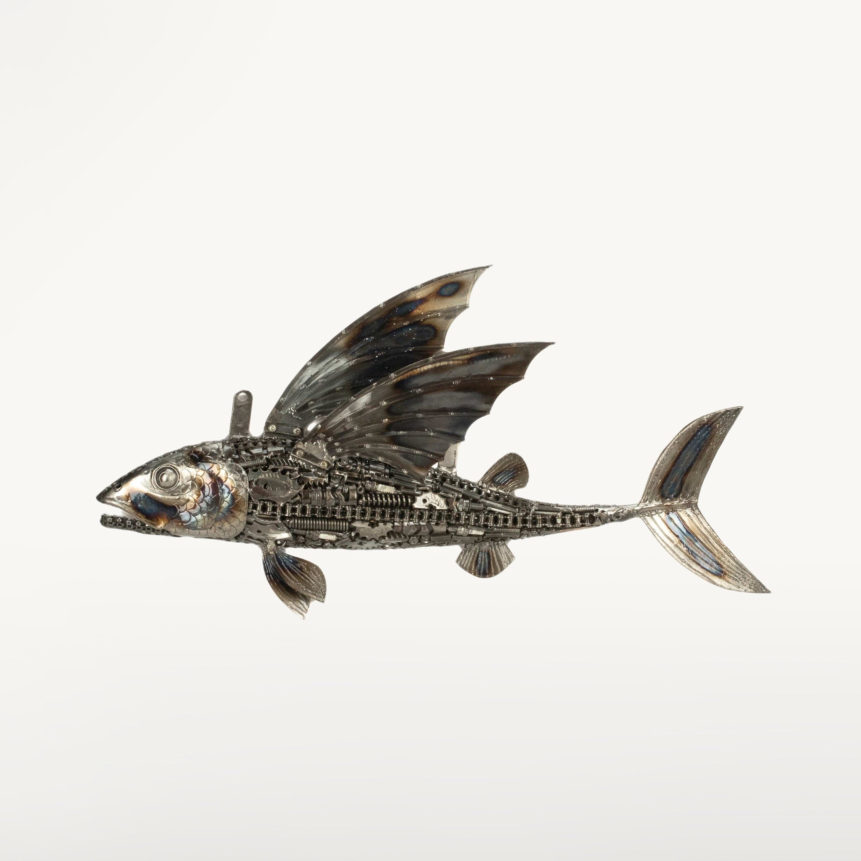 KALIFANO Recycled Metal Art 35" Flying Fish (Right) Recycled Metal Art Sculpture RMS-FFR88x55-PK