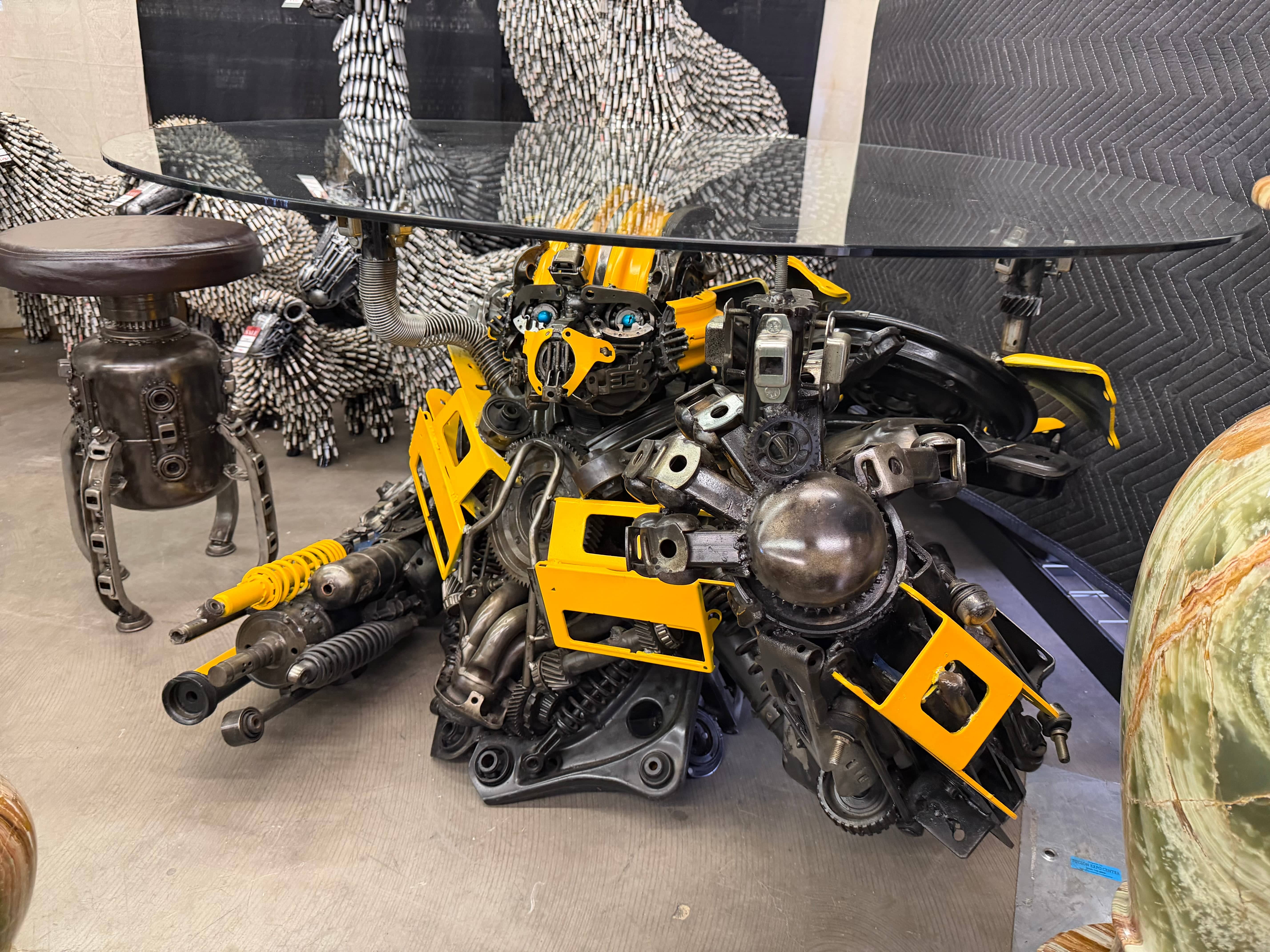 Kalifano Recycled Metal Art 37" Bumblebee Inspired Recycled Metal Sculpture Table RMS-BBTAB95-S01
