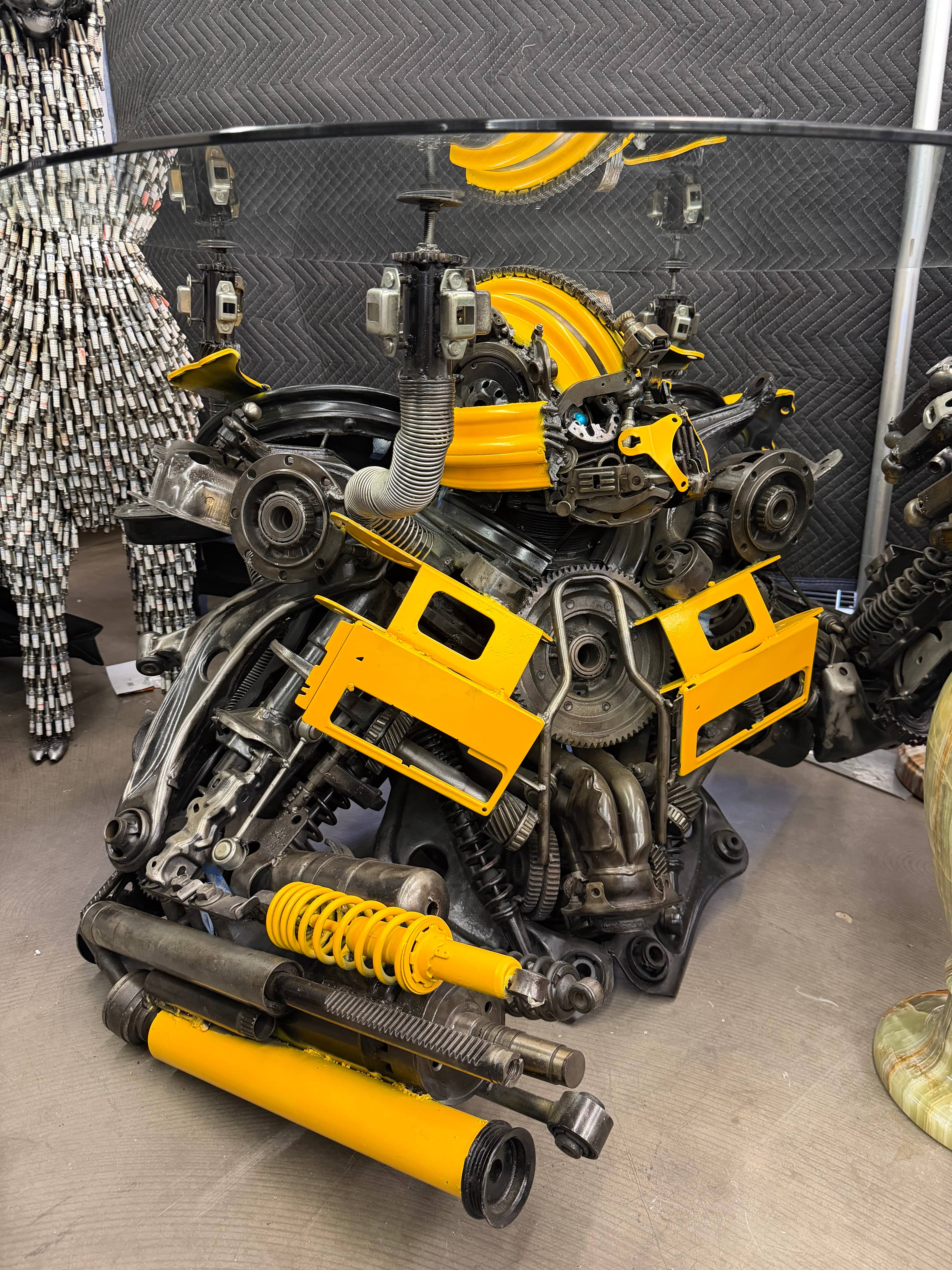 Kalifano Recycled Metal Art 37" Bumblebee Inspired Recycled Metal Sculpture Table RMS-BBTAB95-S01