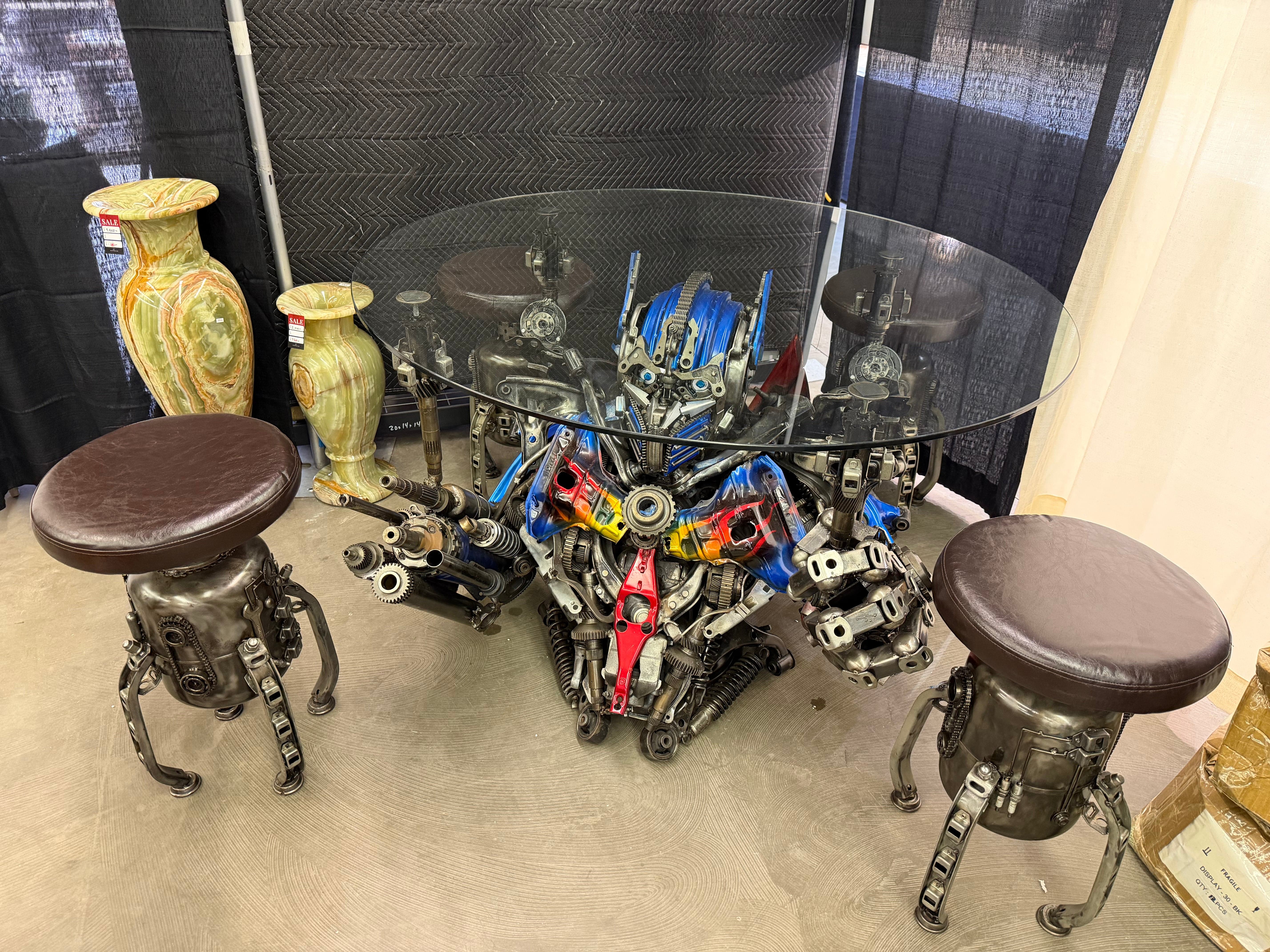Kalifano Recycled Metal Art 37" Optimus Prime Inspired Recycled Metal Sculpture Table RMS-OPTAB95-S01