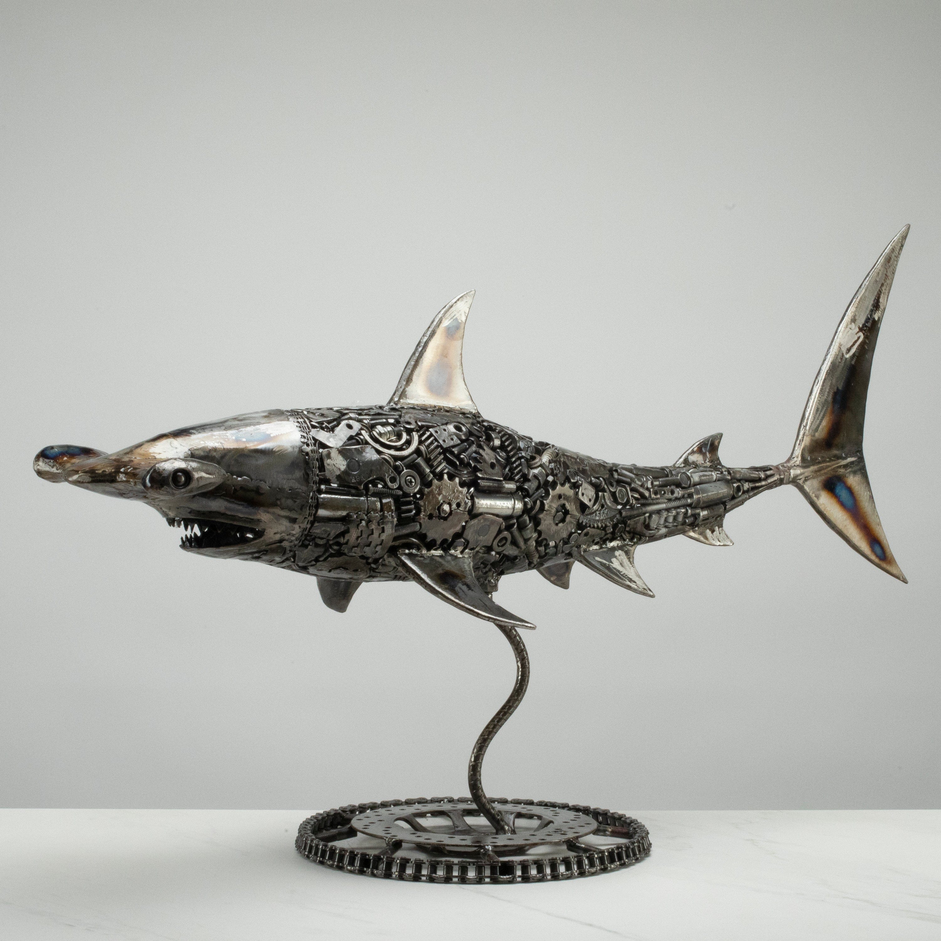 KALIFANO Recycled Metal Art 38" Hammerhead Shark Recycled Metal Art Sculpture RMS-HHS96x51-PK