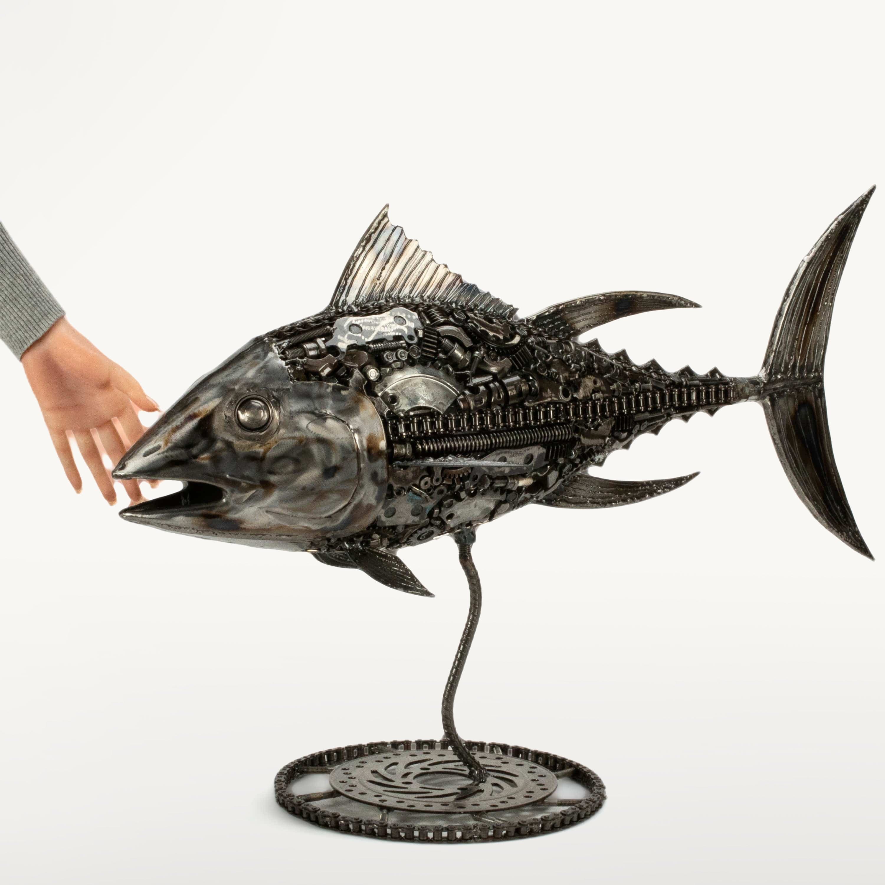 KALIFANO Recycled Metal Art 39" Tuna Fish Inspired Recycled Metal Art Sculpture RMS-T98x56-PK