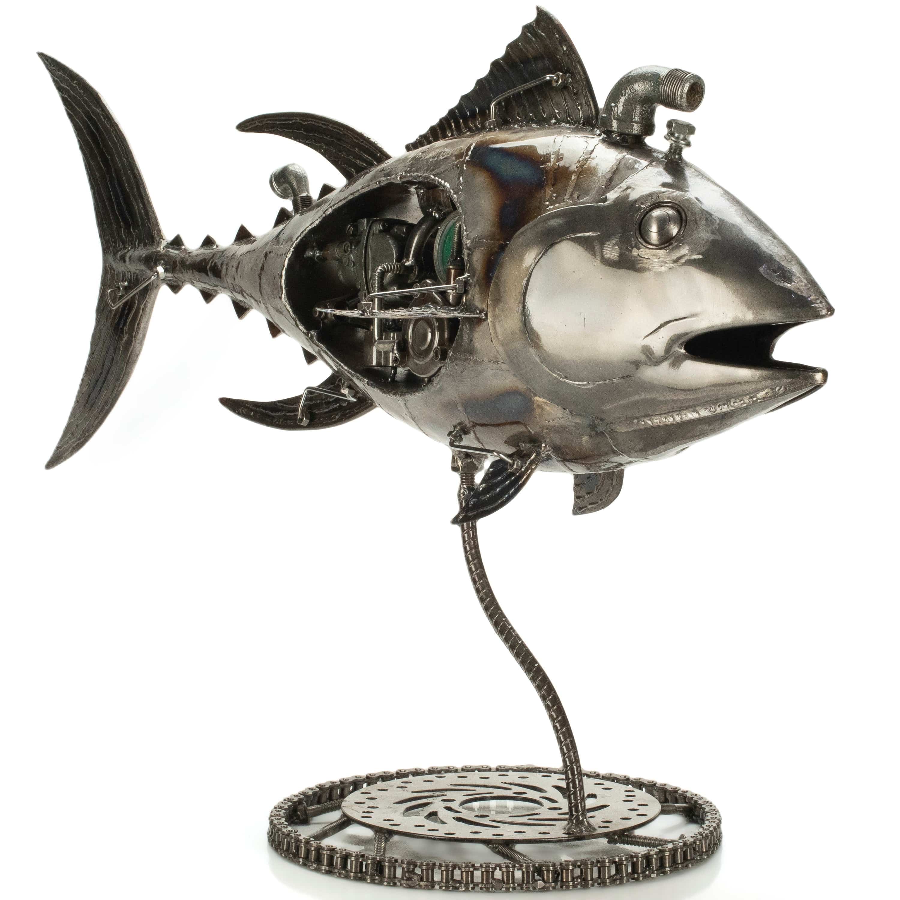 KALIFANO Recycled Metal Art 39" Tuna Fish Inspired Recycled Metal Art Sculpture RMS-T99x55-PK
