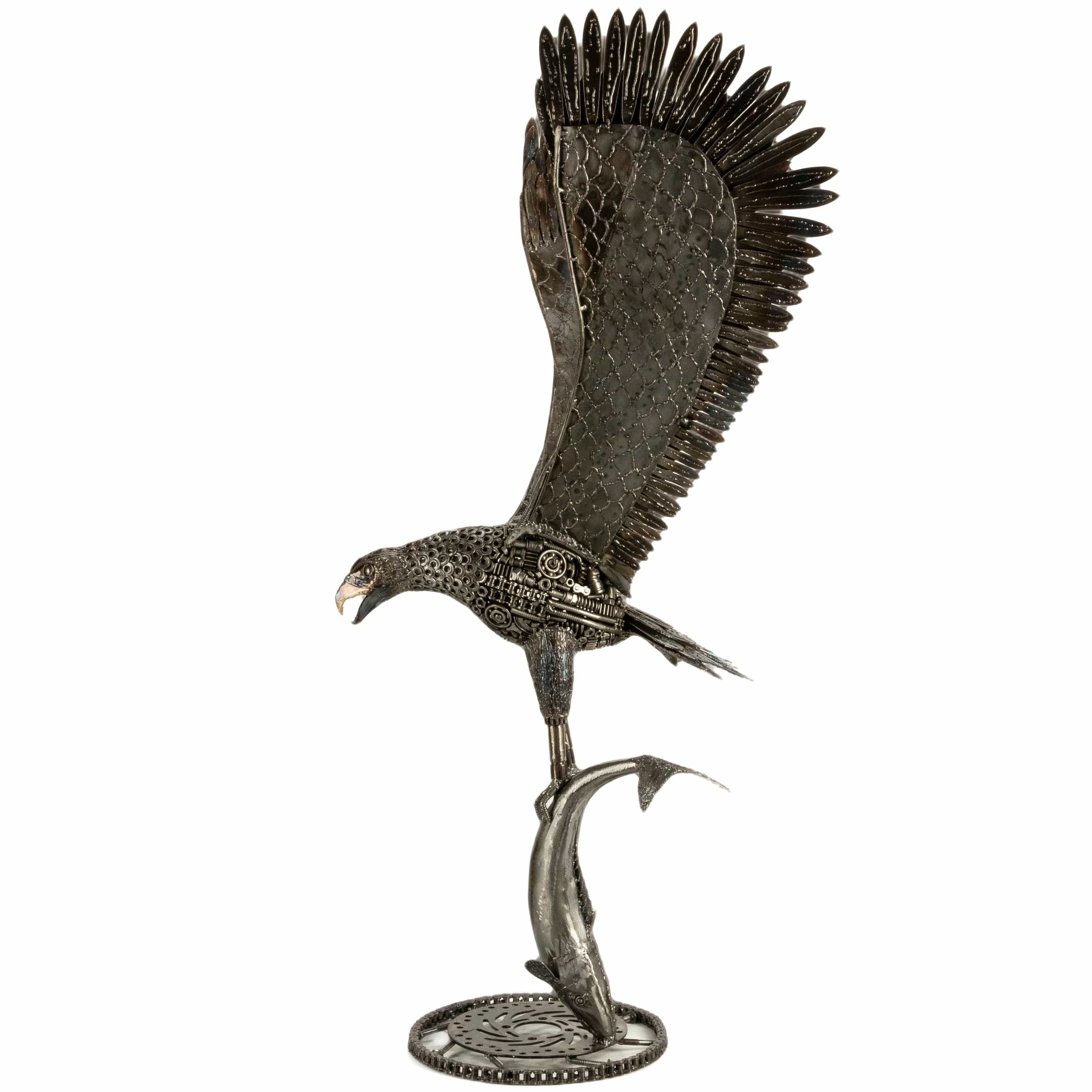 KALIFANO Recycled Metal Art 47" Eagle on the Hunt Recycled Metal Art Sculpture RMS-EAG54x120-PK