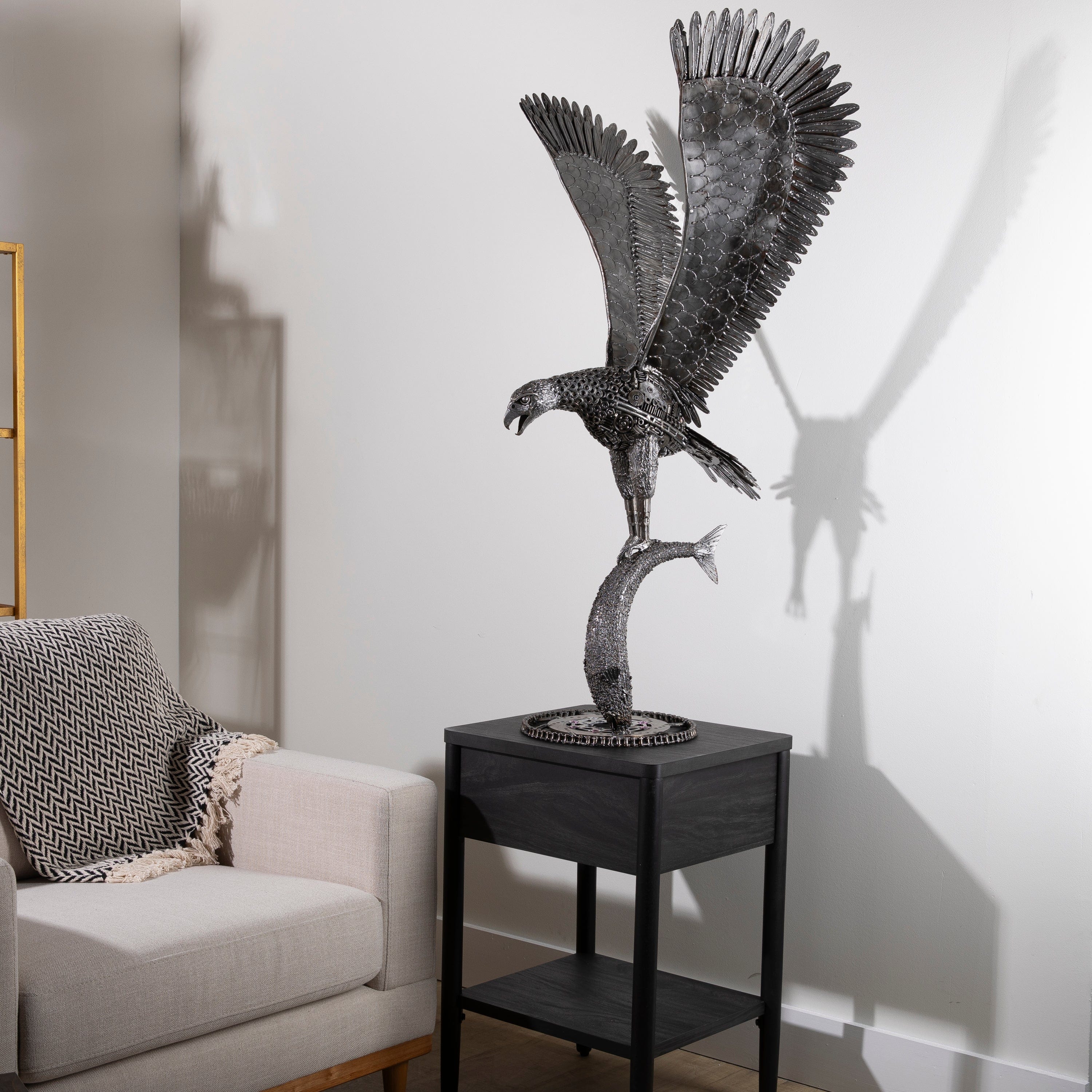 KALIFANO Recycled Metal Art 47" Eagle on the Hunt Recycled Metal Art Sculpture RMS-EAG54x120-PK