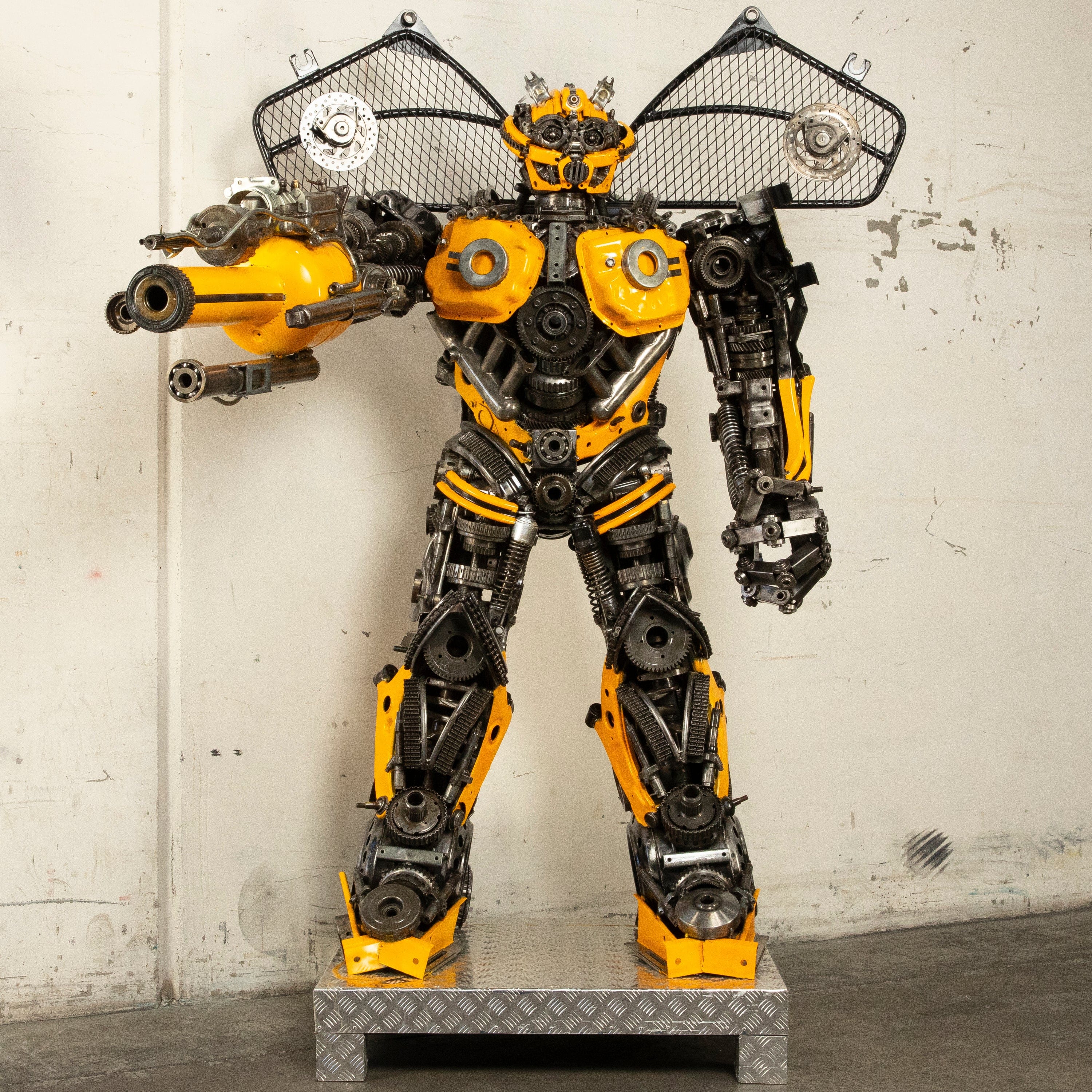 Kalifano Recycled Metal Art 79" Bumblebee Inspired Recycled Metal Art Sculpture RMS-BB200-S20
