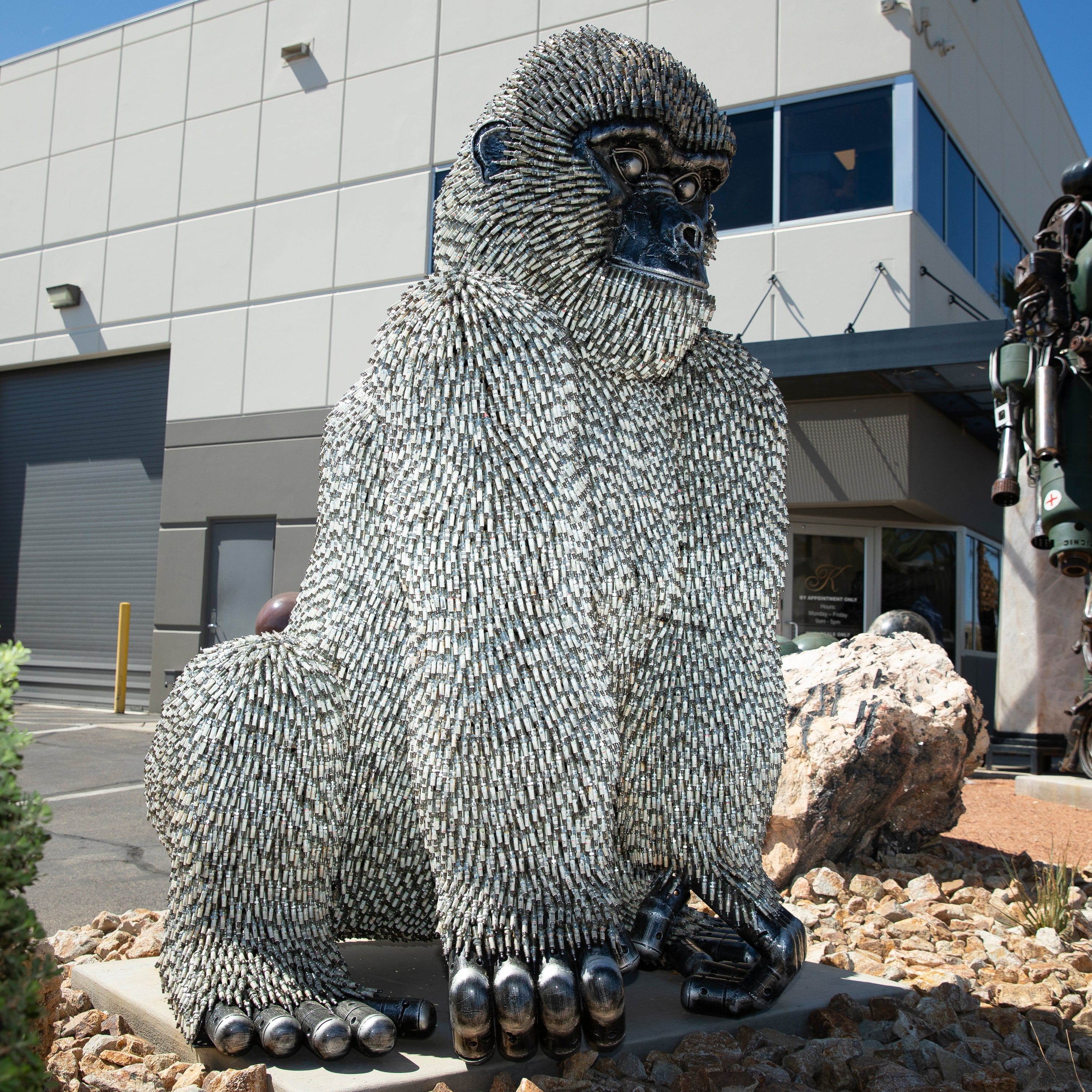 Kalifano Recycled Metal Art 86" Seated Spark Plug (24,000+) KingKong Gorilla Inspired Recycled Metal Sculpture RMS-KSIT-P