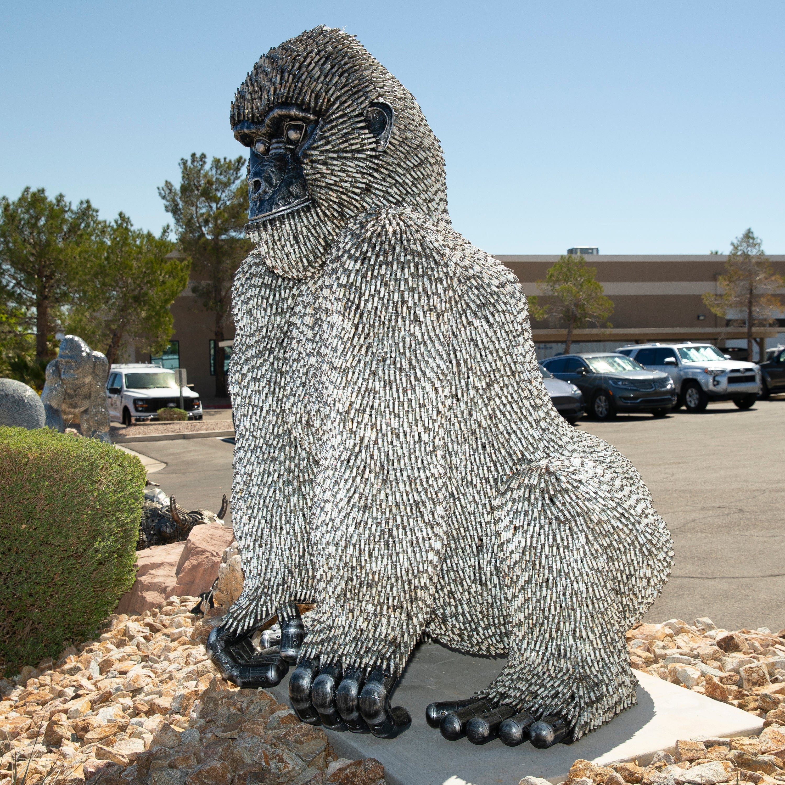 Kalifano Recycled Metal Art 86" Seated Spark Plug (24,000+) KingKong Gorilla Inspired Recycled Metal Sculpture RMS-KSIT-P