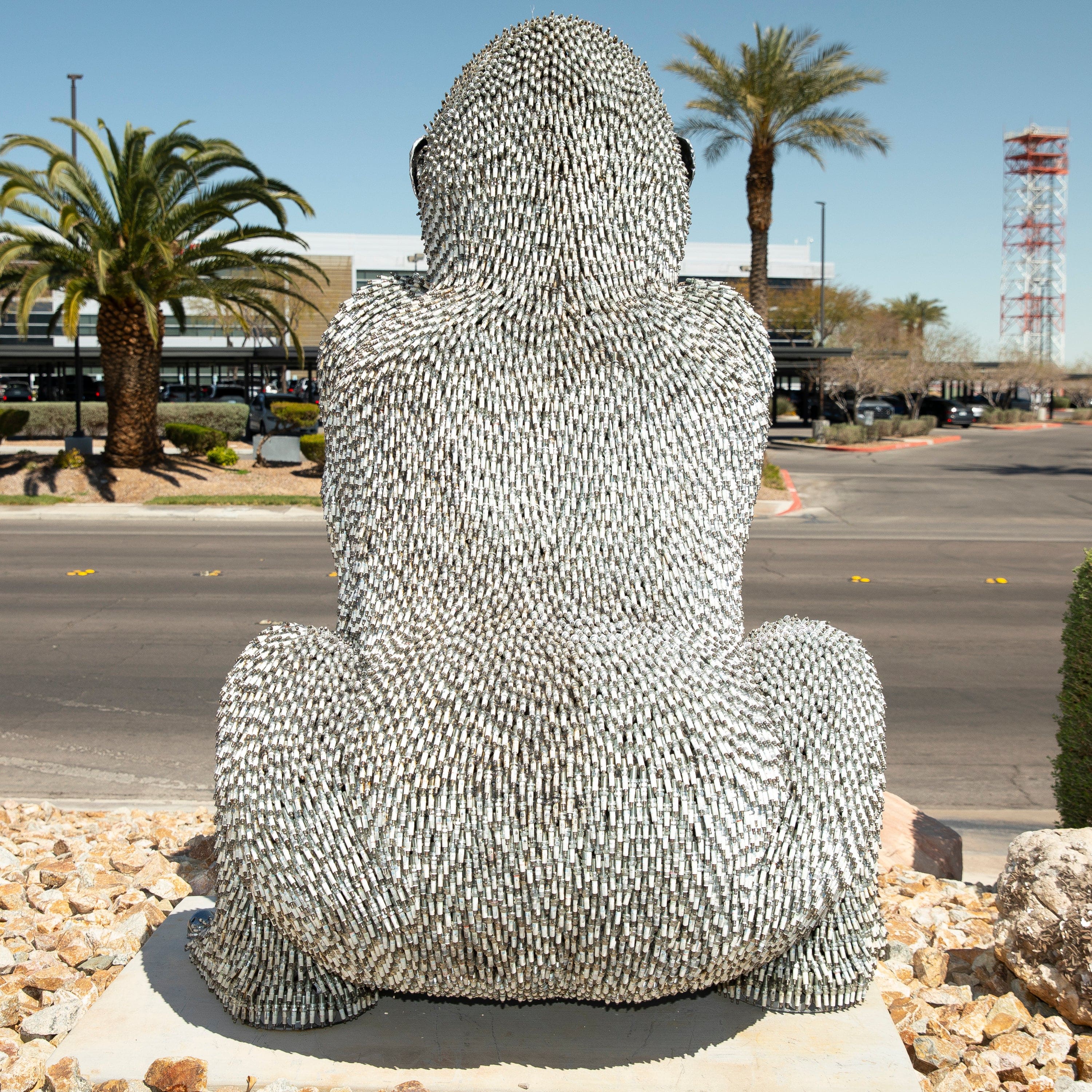 Kalifano Recycled Metal Art 86" Seated Spark Plug (24,000+) KingKong Gorilla Inspired Recycled Metal Sculpture RMS-KSIT-P