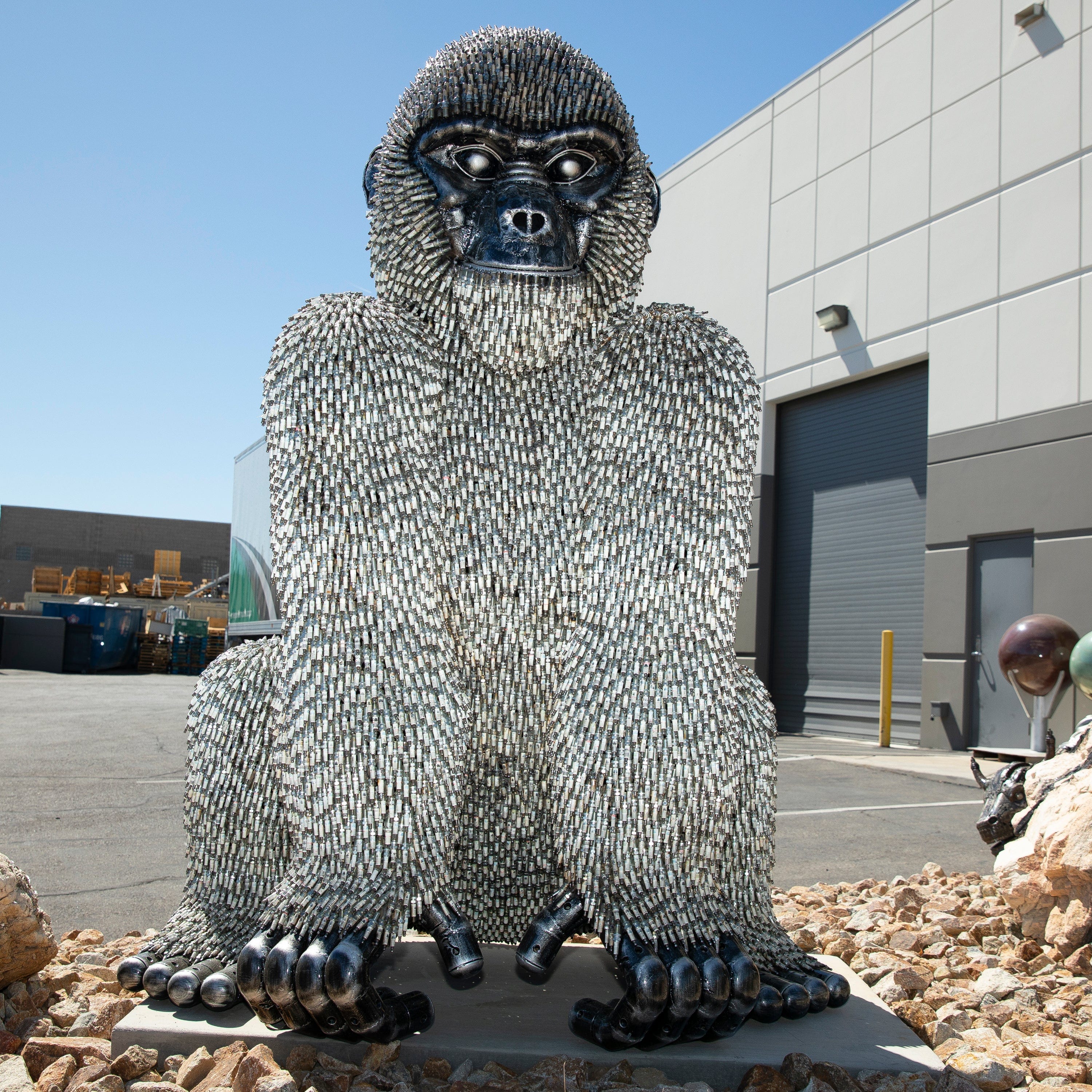 Kalifano Recycled Metal Art 86" Seated Spark Plug (24,000+) KingKong Gorilla Inspired Recycled Metal Sculpture RMS-KSIT-P