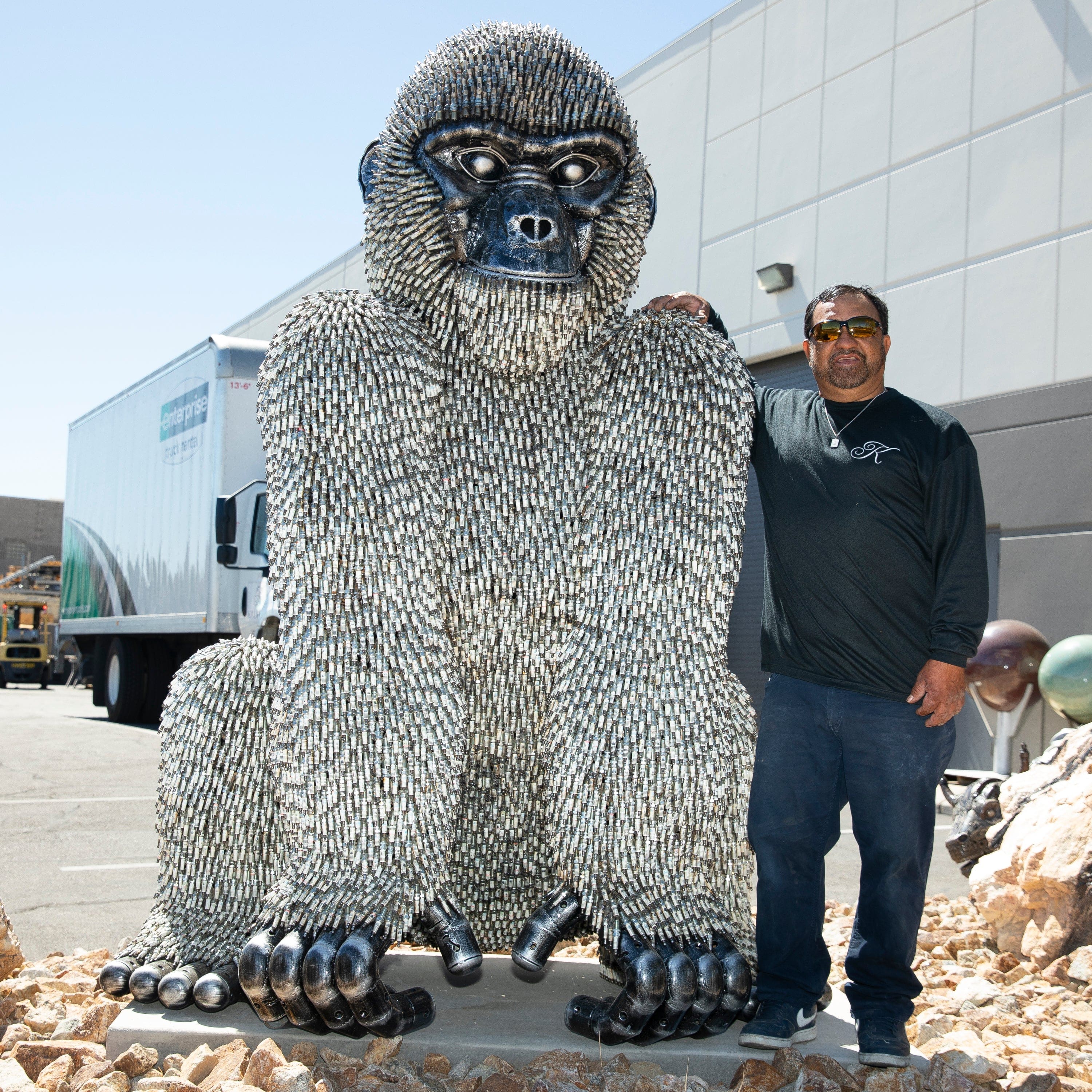 Kalifano Recycled Metal Art 86" Seated Spark Plug (24,000+) KingKong Gorilla Inspired Recycled Metal Sculpture RMS-KSIT-P