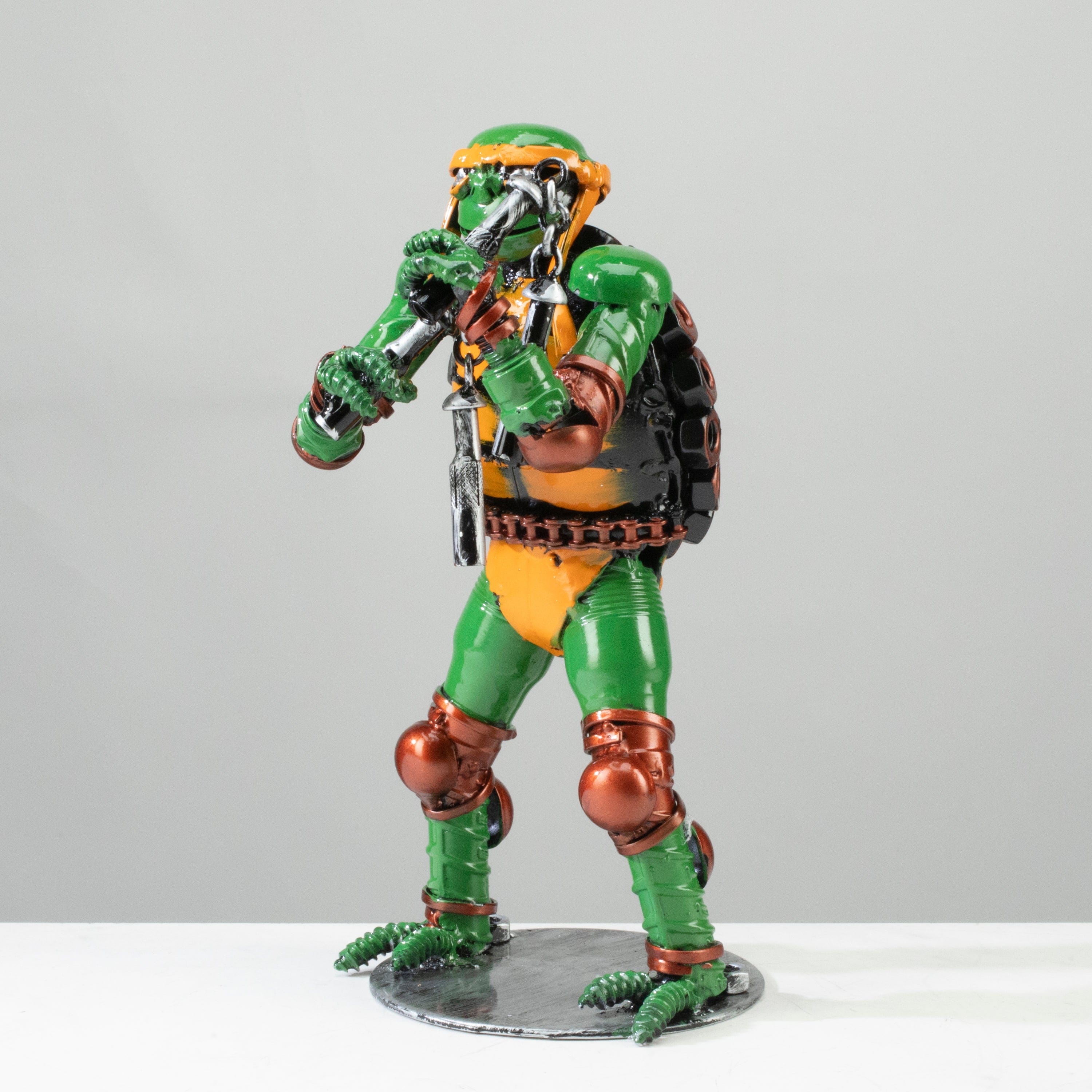 Kalifano Recycled Metal Art 9.5" Michelangelo Ninja Turtle Inspired Recycled Metal Sculpture RMS-600NTM-N