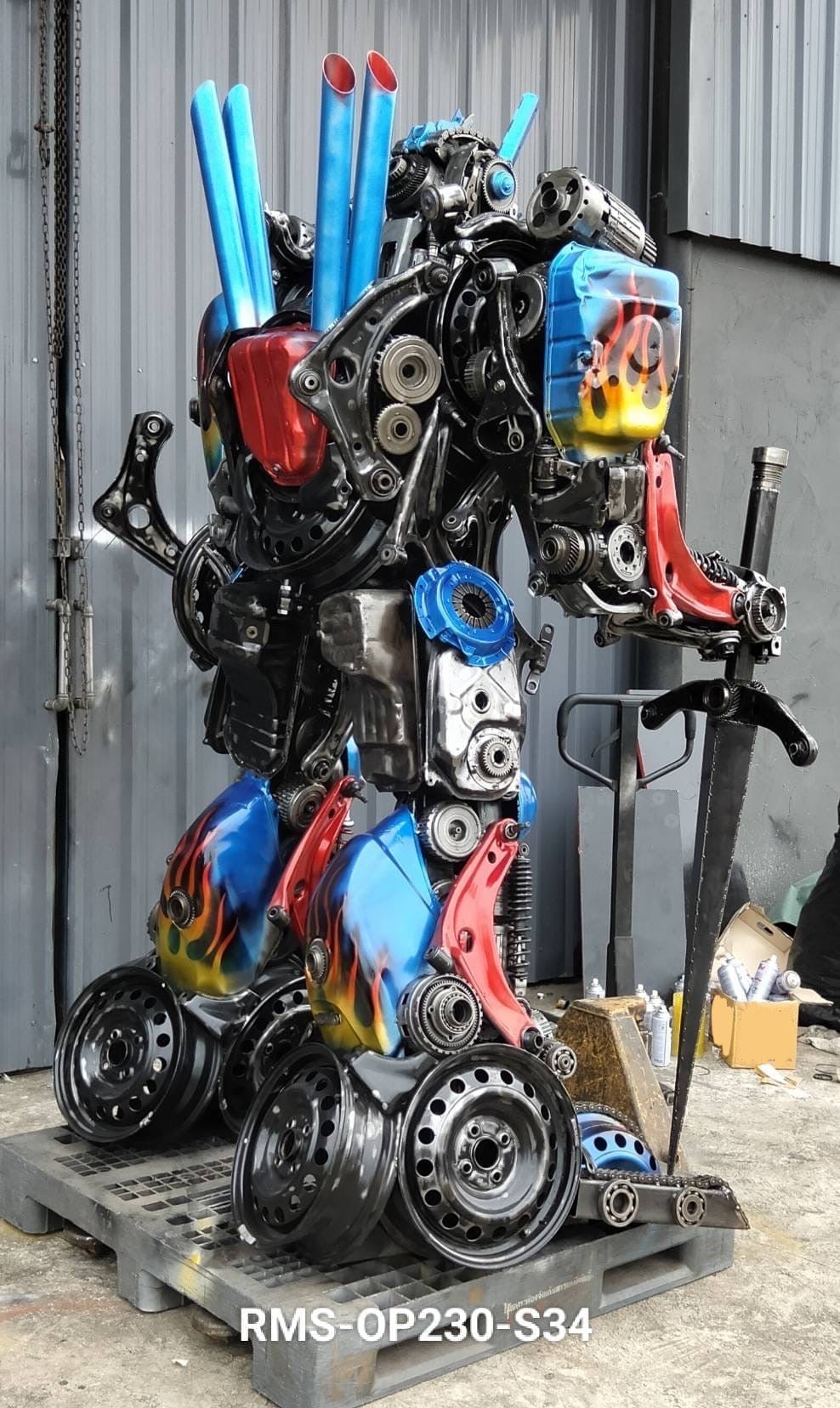Kalifano Recycled Metal Art 91" Optimus Prime Inspired Recycled Metal Art Sculpture RMS-OP230-S34