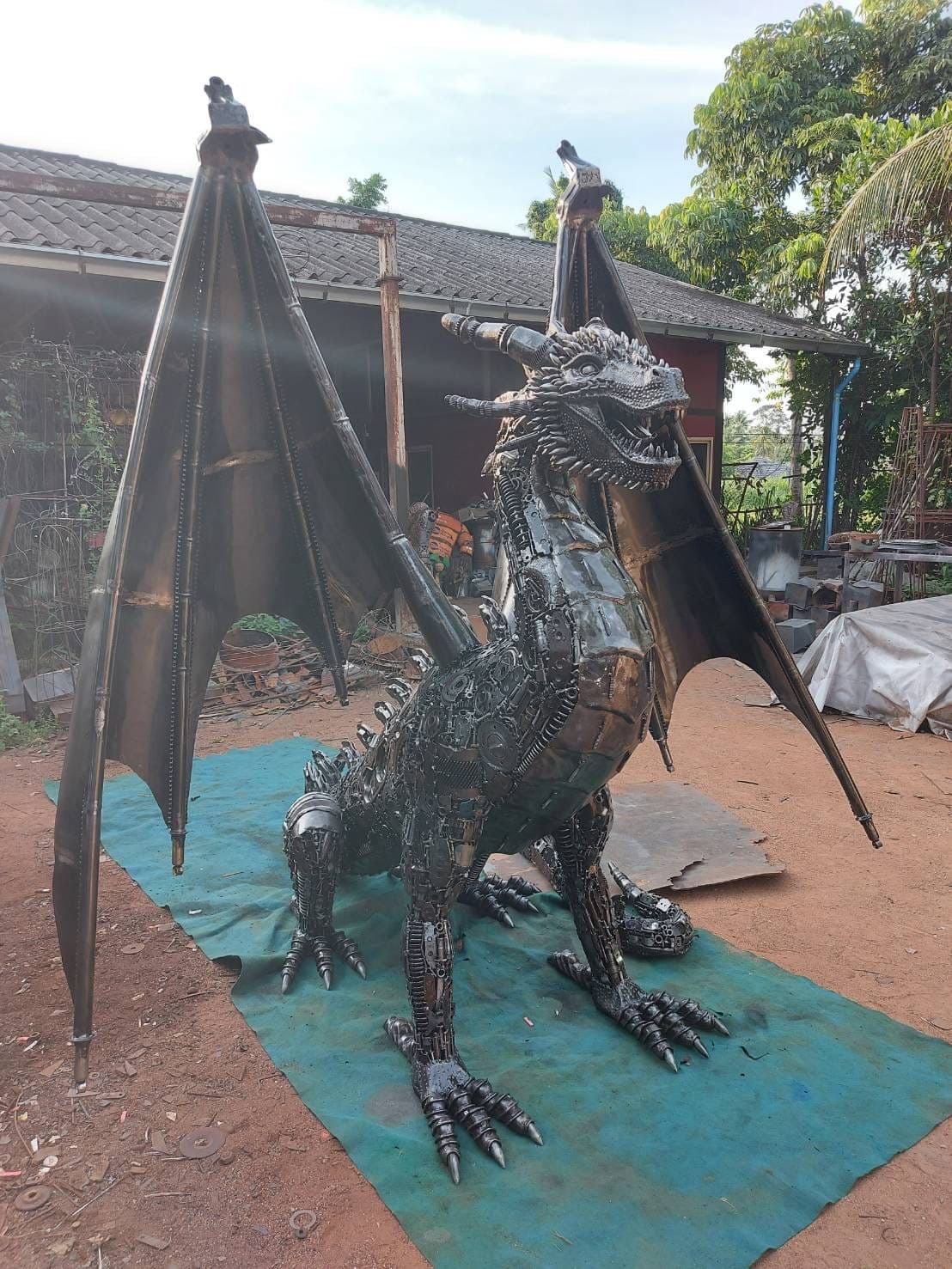 Kalifano Recycled Metal Art KALIFANO 86” Dragon Recycled Metal Art Sculpture RMS-DRAG180-N01