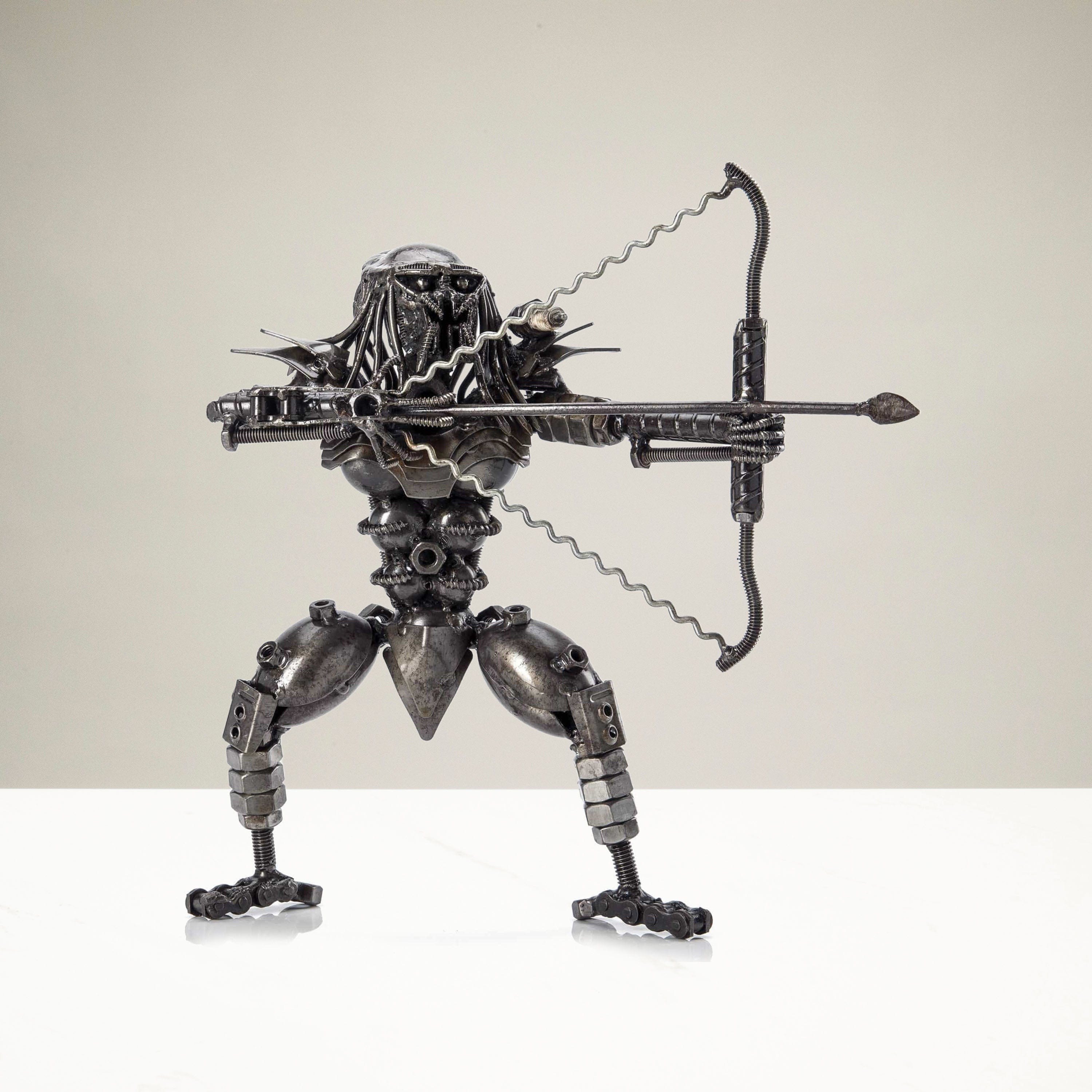KALIFANO Recycled Metal Art Predator with Bow and Arrow Inspired Recycled Metal Sculpture RMS-700PA-N