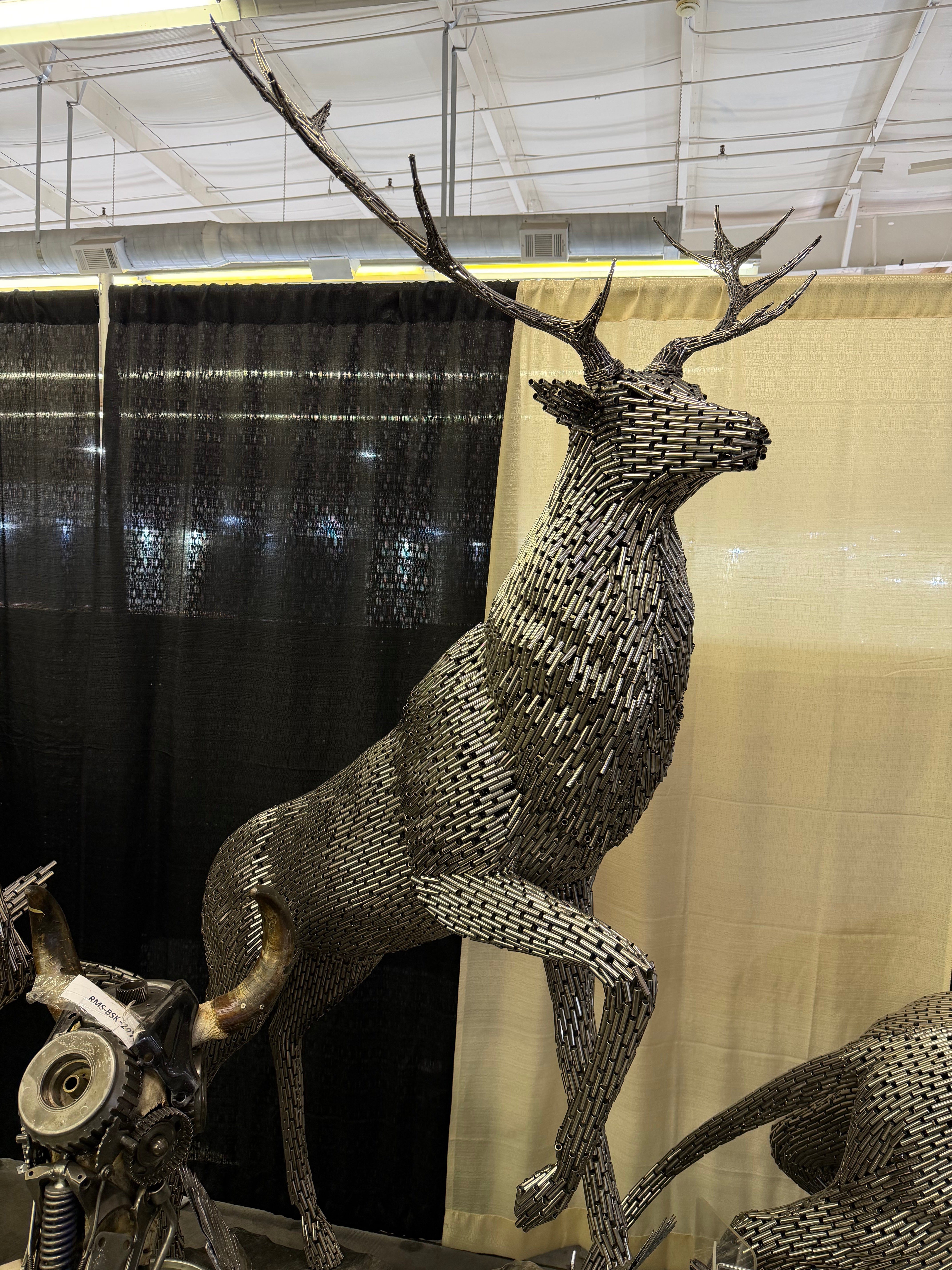 Kalifano Recycled Metal Art Stag / Elk / Deer / Buck Stainless Steel Pipe Sculpture with Base SSS-S260