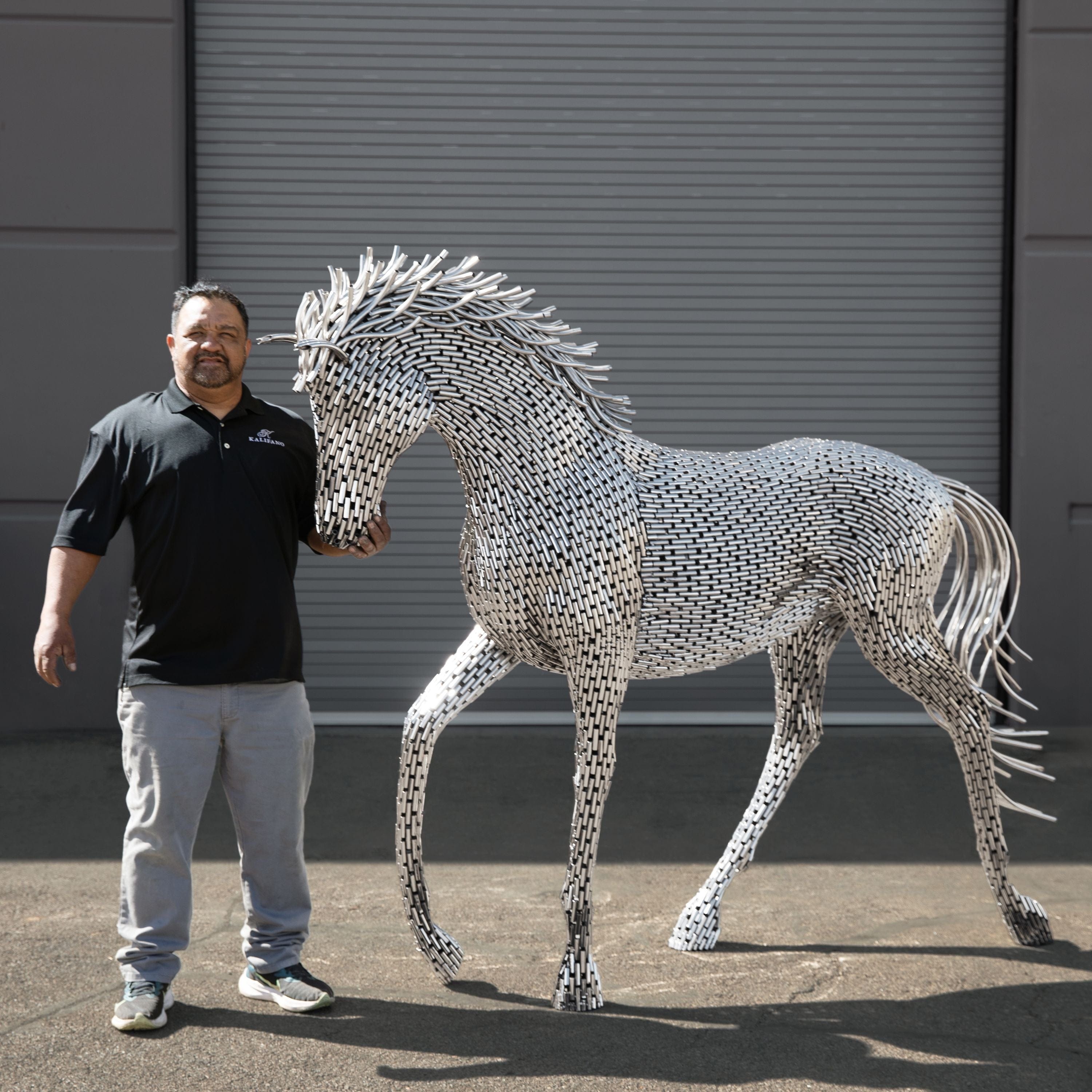 Kalifano Recycled Metal Art Walking Horse Stainless Steel Pipe Sculpture SSS-H252