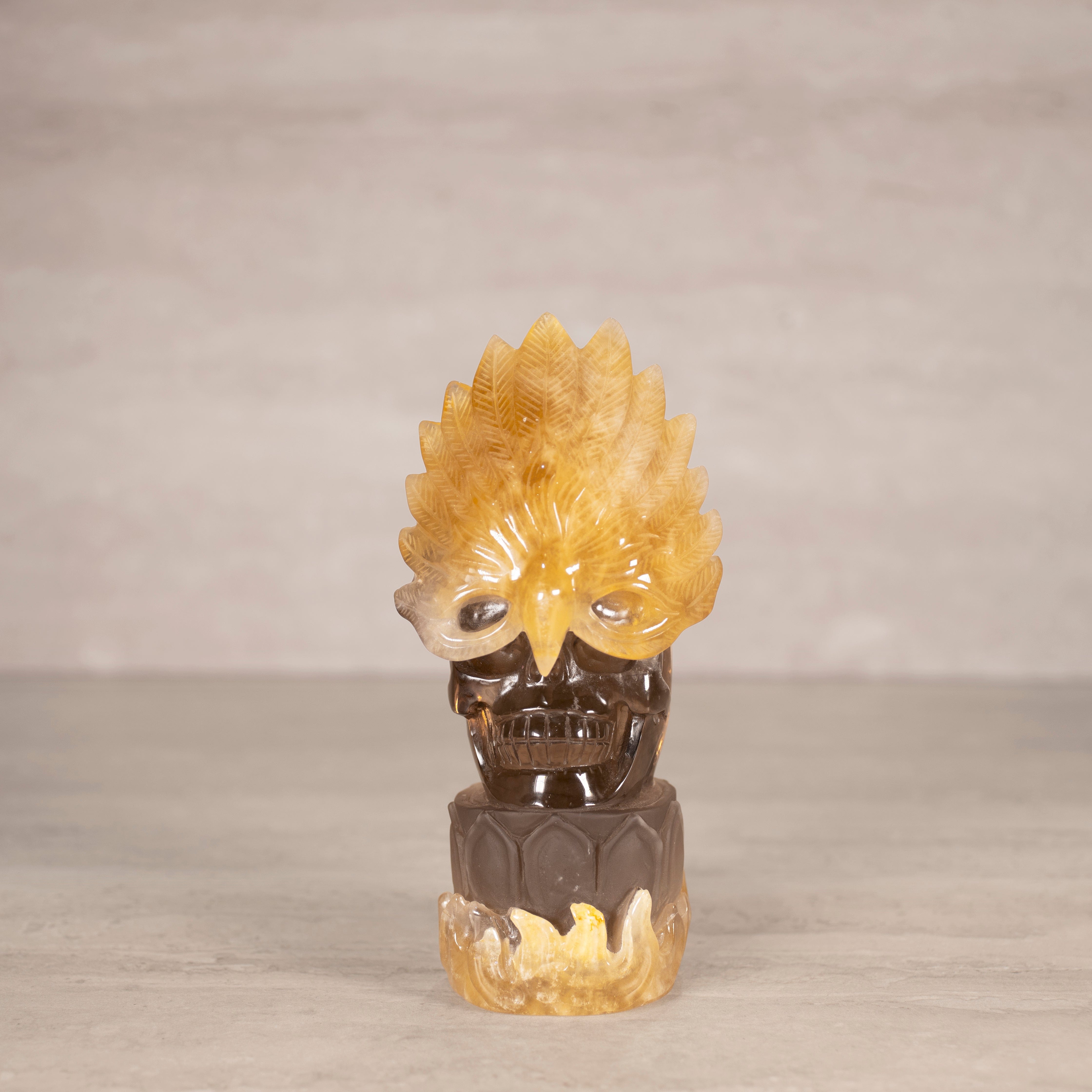 Kalifano Smoky Quartz Natural Brazilian Citrine & Smoky Quartz Skull Carving - 7.75" / 1,406 g SQ10600.001