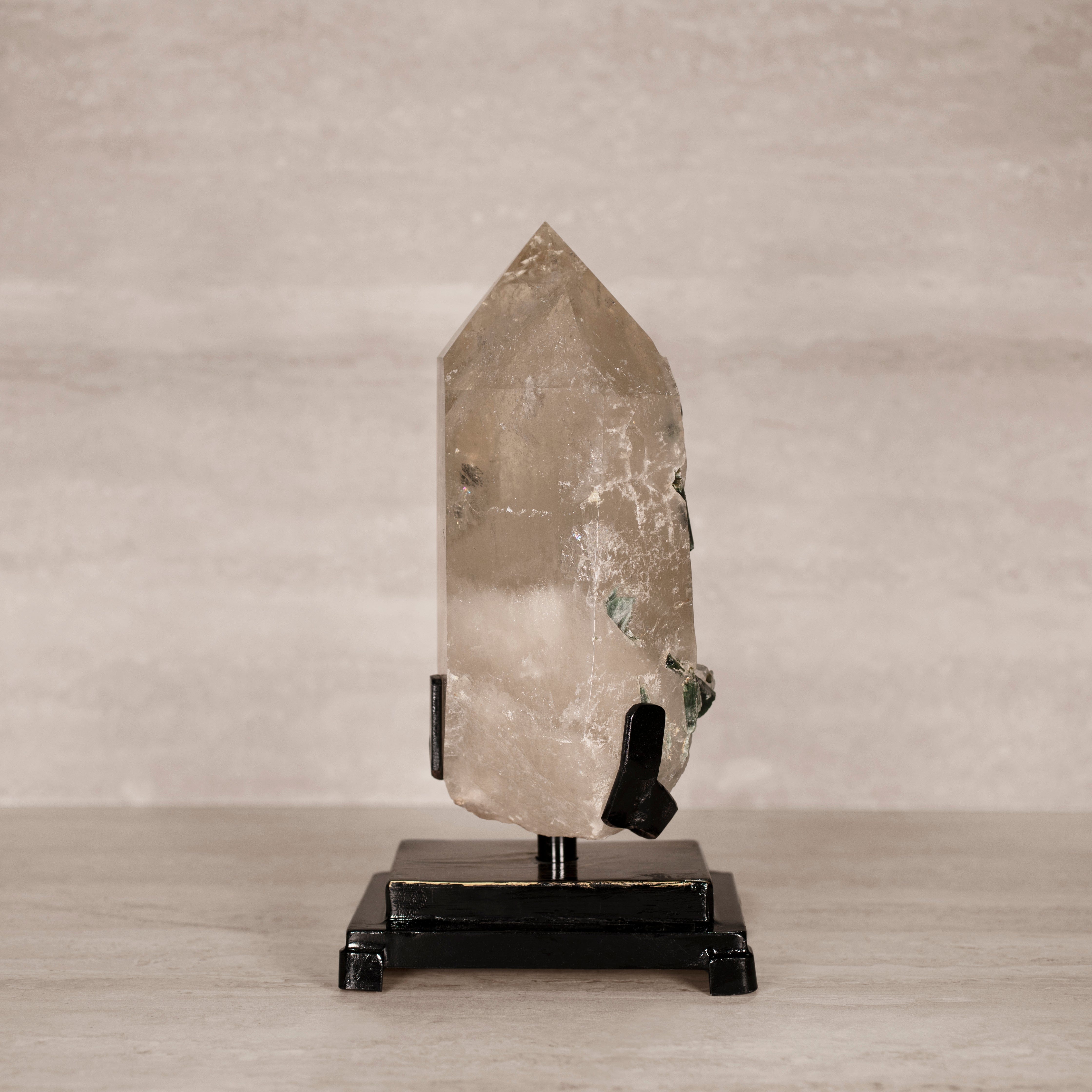 Kalifano Smoky Quartz Natural Brazilian Tourmaline in Smoky Quartz on Custom Stand - 13.5" / 12.6 lbs SQ69000.001