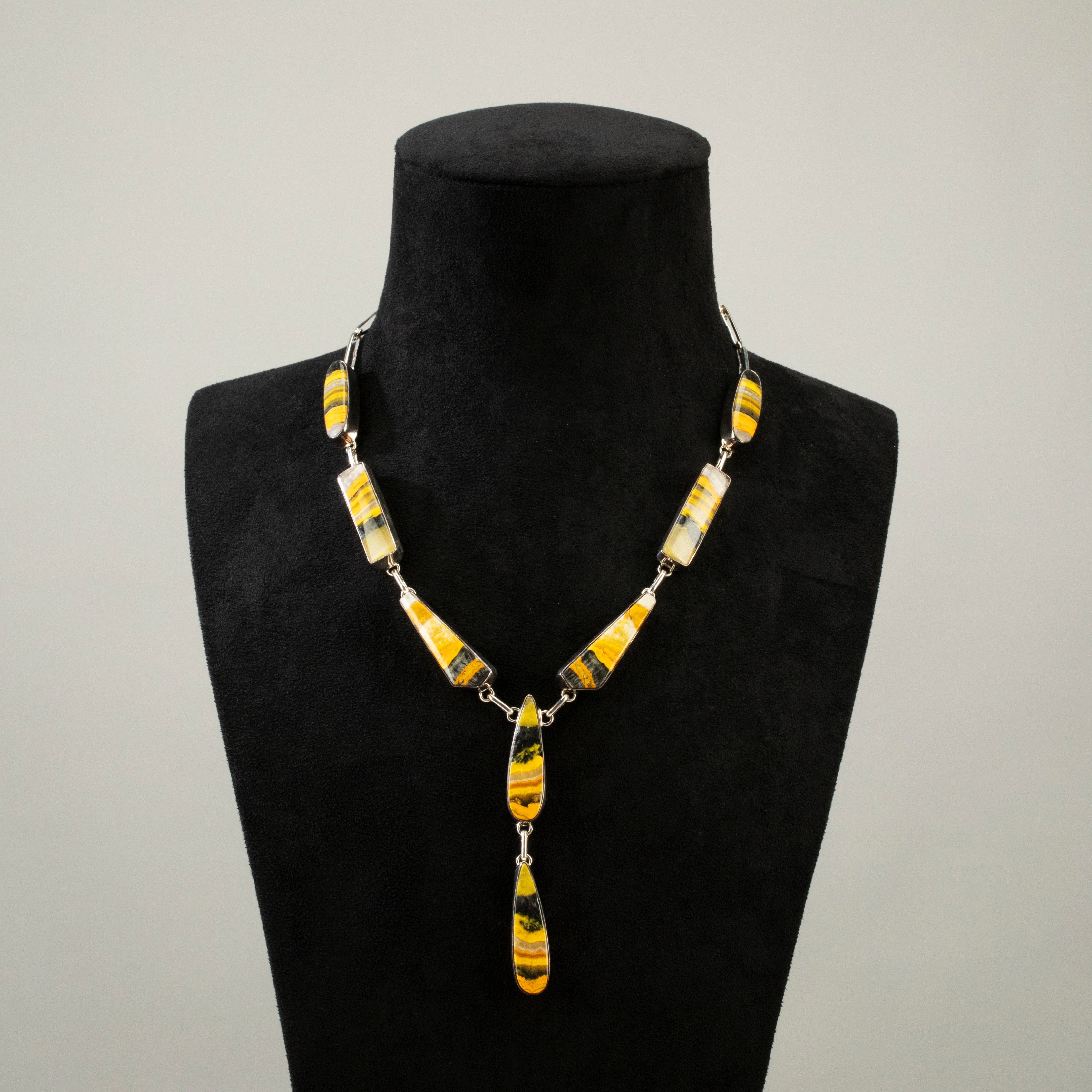 Kalifano Southwest Silver Jewelry 20" Bumblebee Jasper USA Handmade 925 Sterling Silver Necklace NMN.0425.BB.01