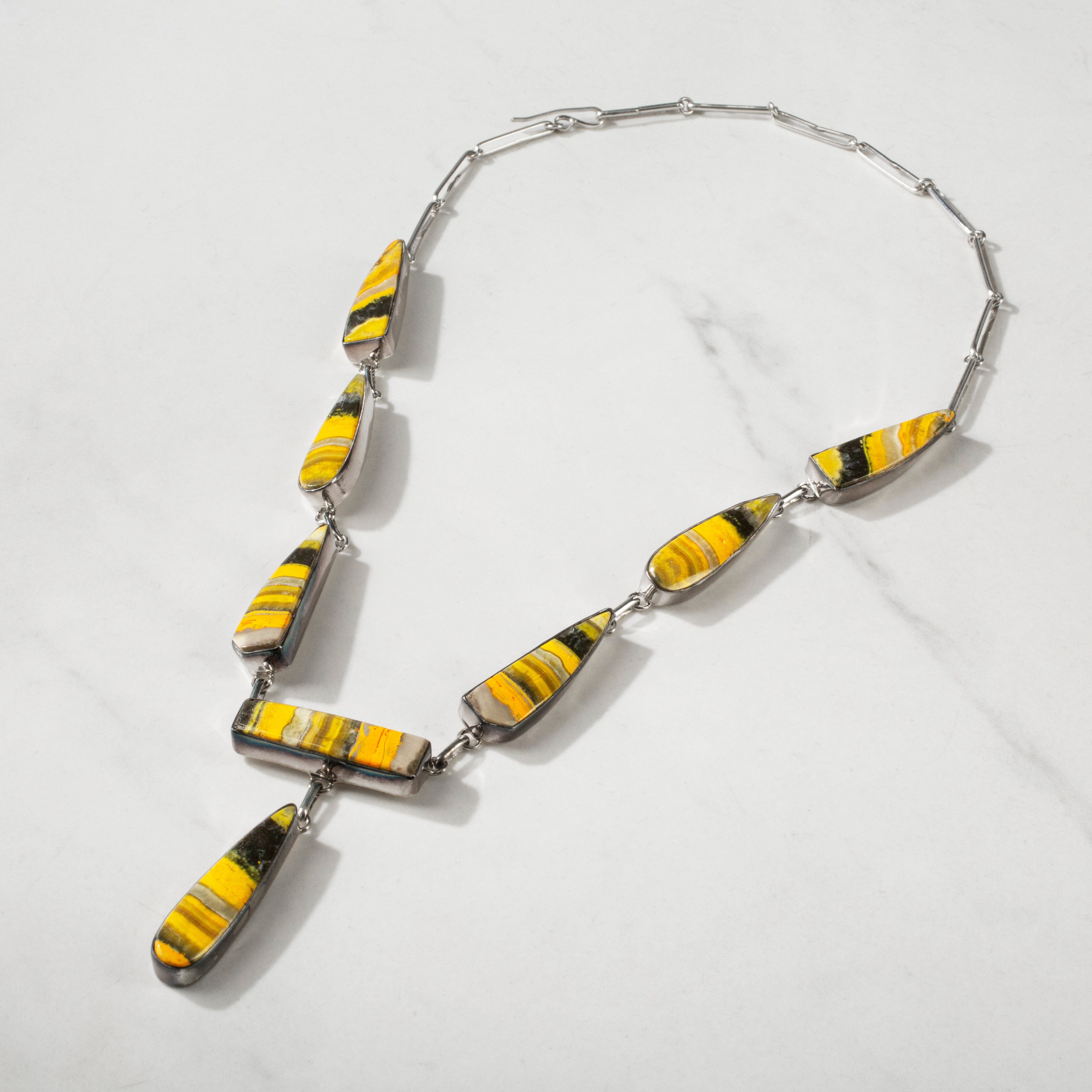 Kalifano Southwest Silver Jewelry 22" Bumblebee Jasper USA Handmade 925 Sterling Silver Necklace NMN.0425.BB.02