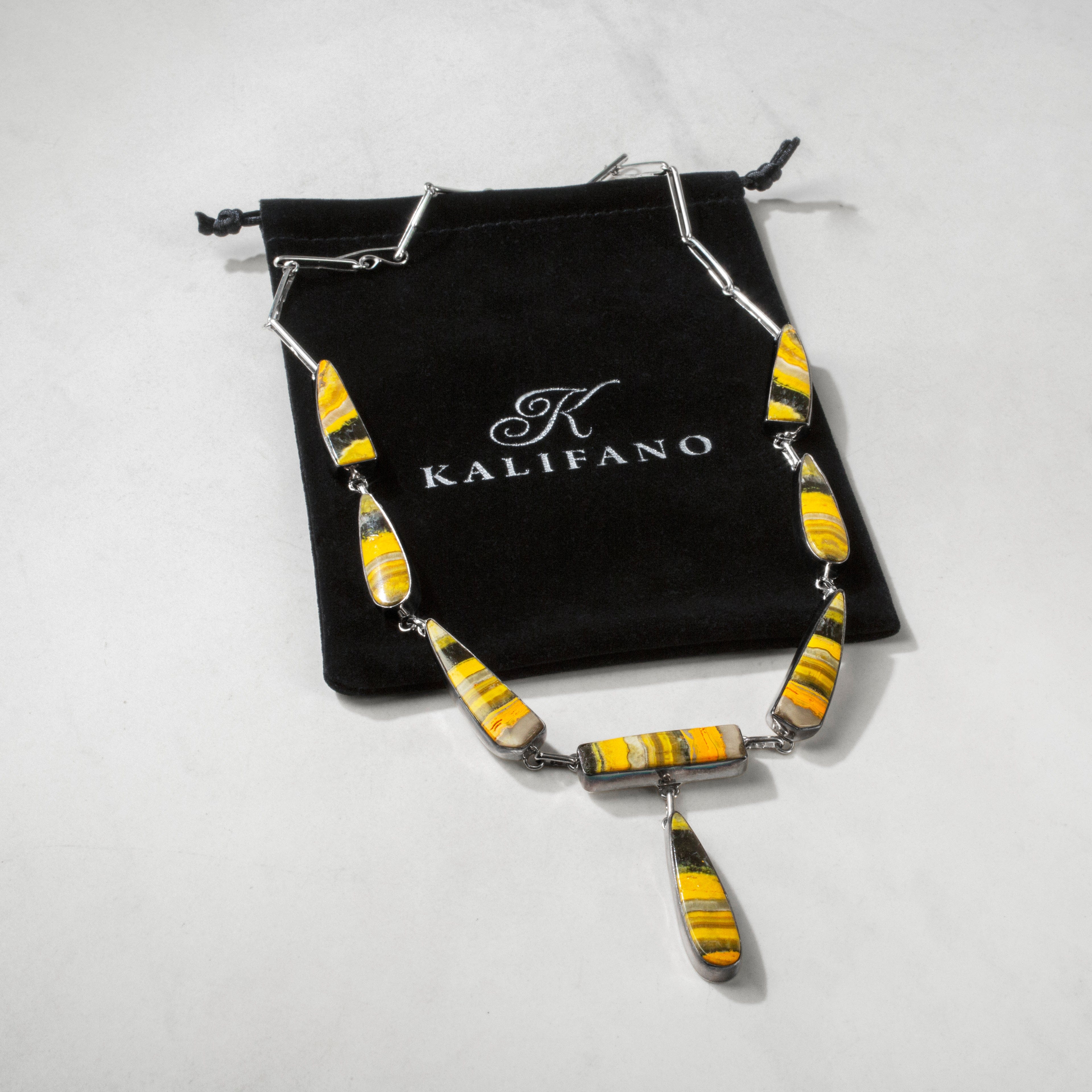 Kalifano Southwest Silver Jewelry 22" Bumblebee Jasper USA Handmade 925 Sterling Silver Necklace NMN.0425.BB.02
