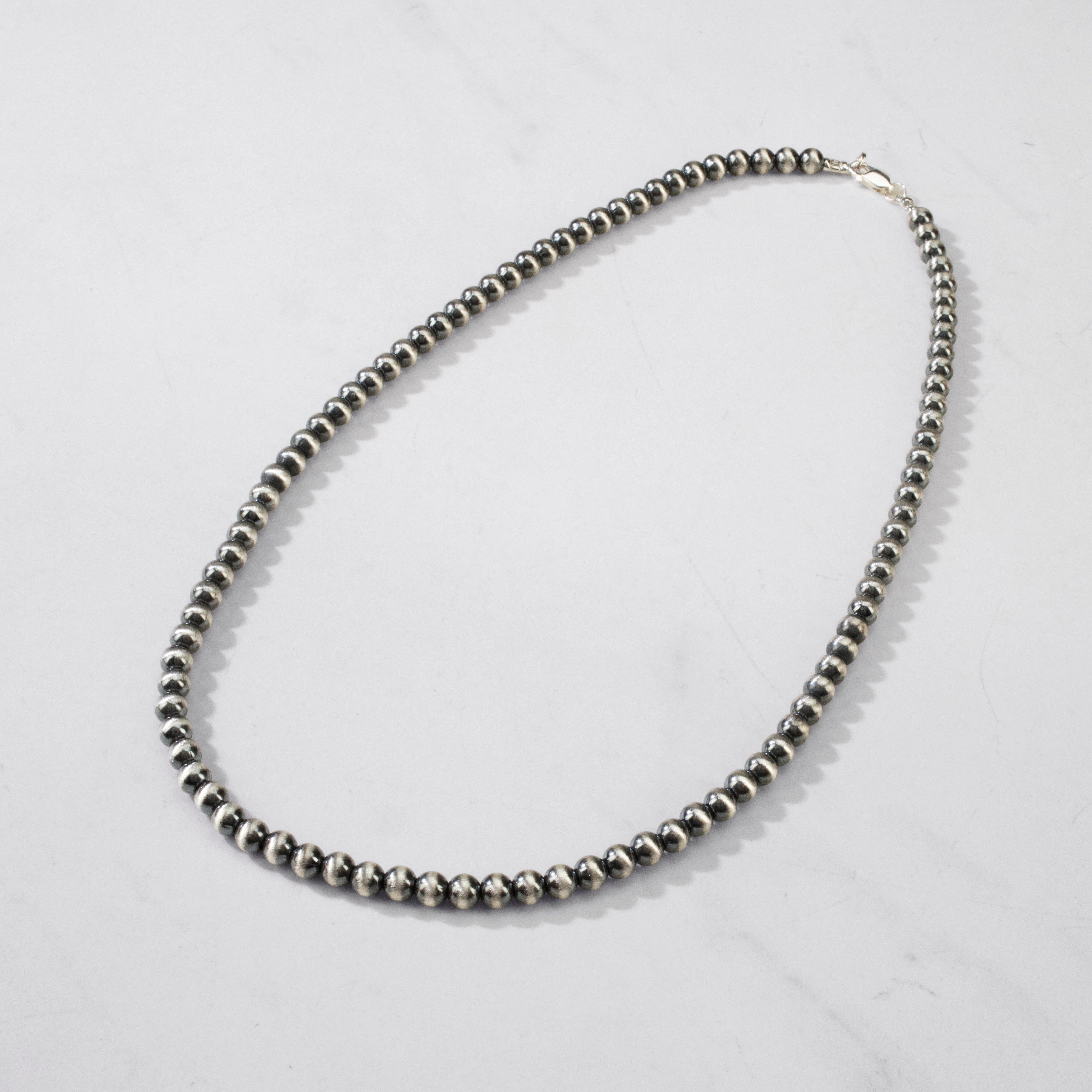 Kalifano Southwest Silver Jewelry 22" Single Strand 6mm Navajo Pearl USA Handmade 925 Sterling Silver Necklace NMN.0071.NP22