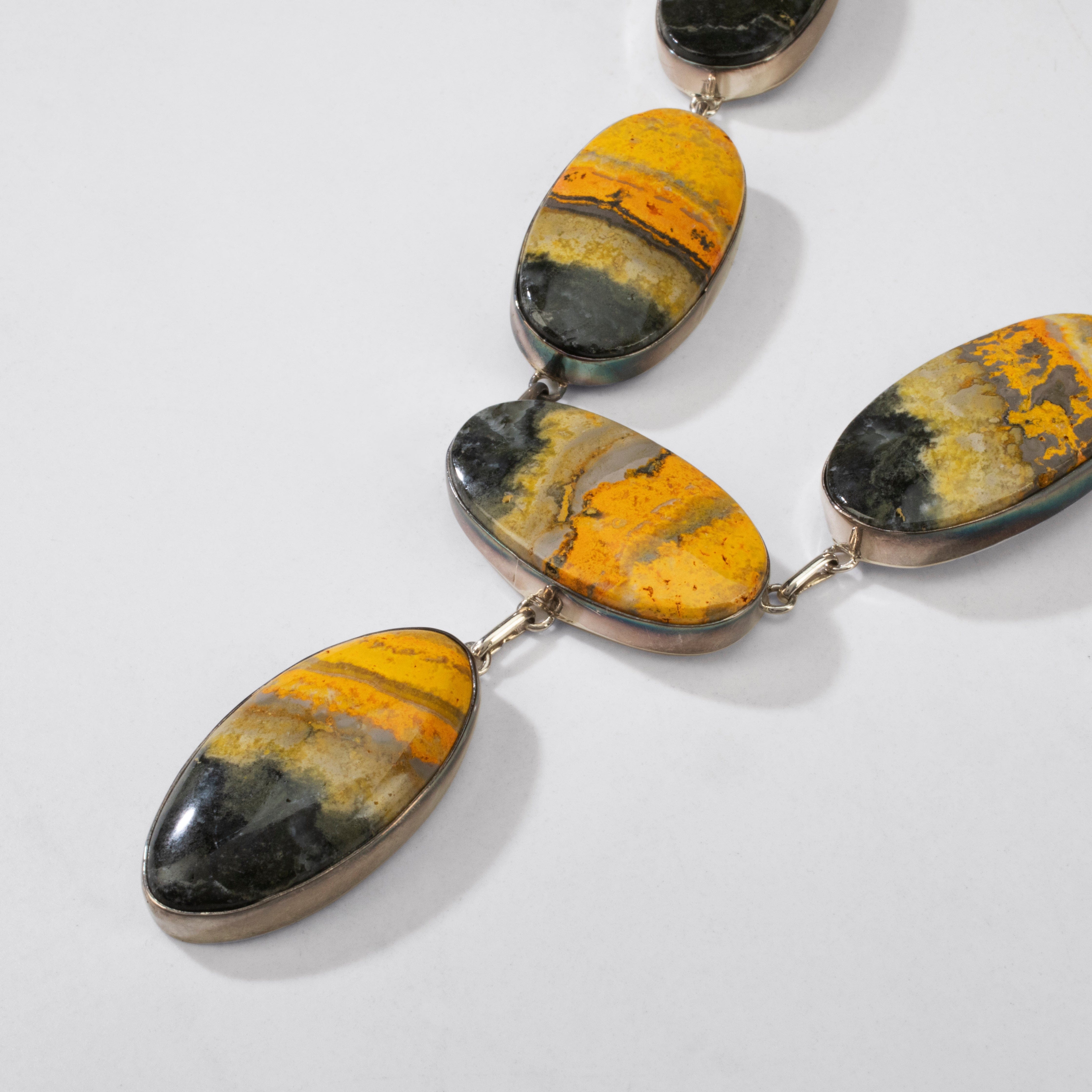 Kalifano Southwest Silver Jewelry 24" Bumblebee Jasper Oval USA Handmade 925 Sterling Silver Necklace NMN.1140.BB.01