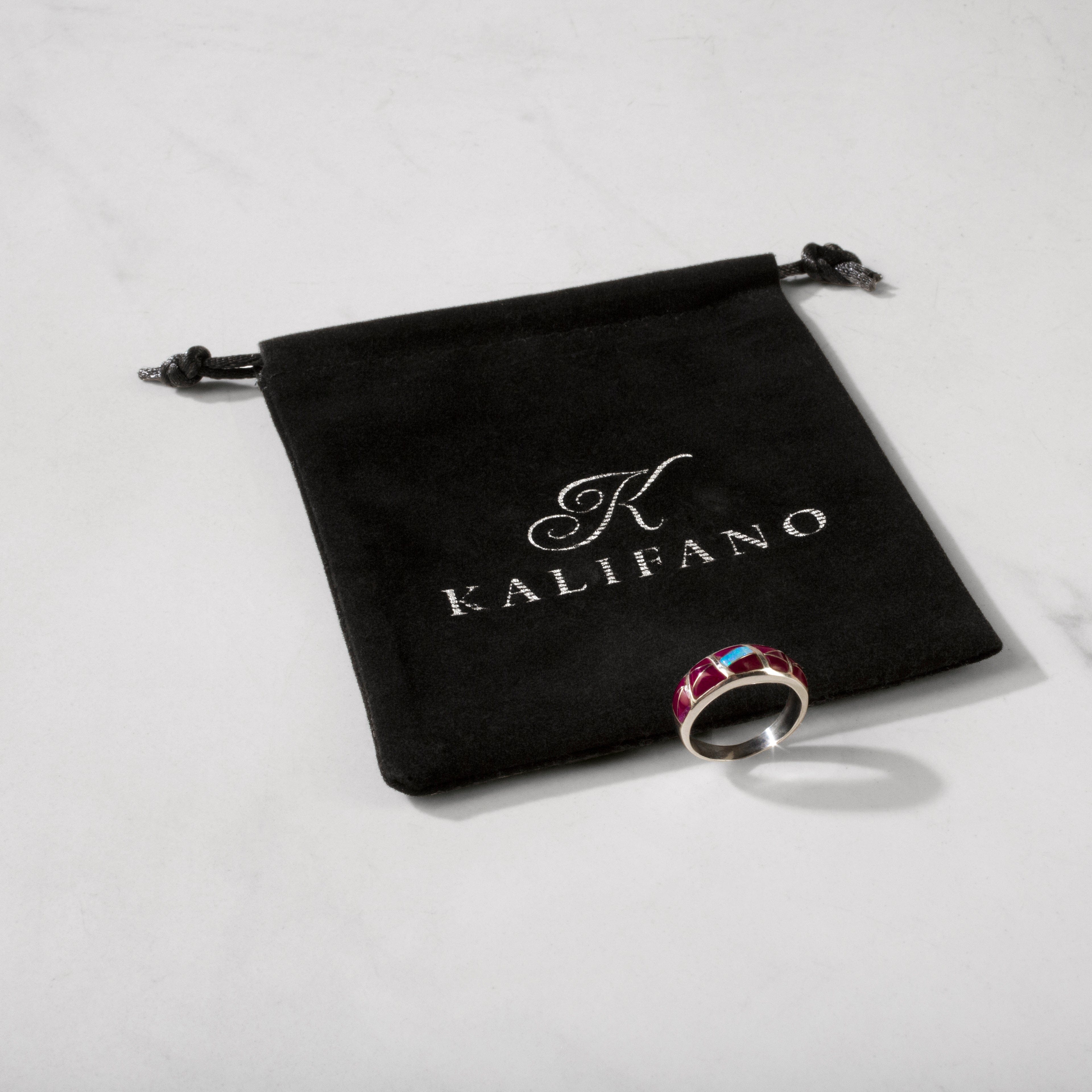 Kalifano Southwest Silver Jewelry 7 Sugilite 925 Sterling Silver USA Handmade Ring with Laboratory Opal Accent NMR.0709.SG.7