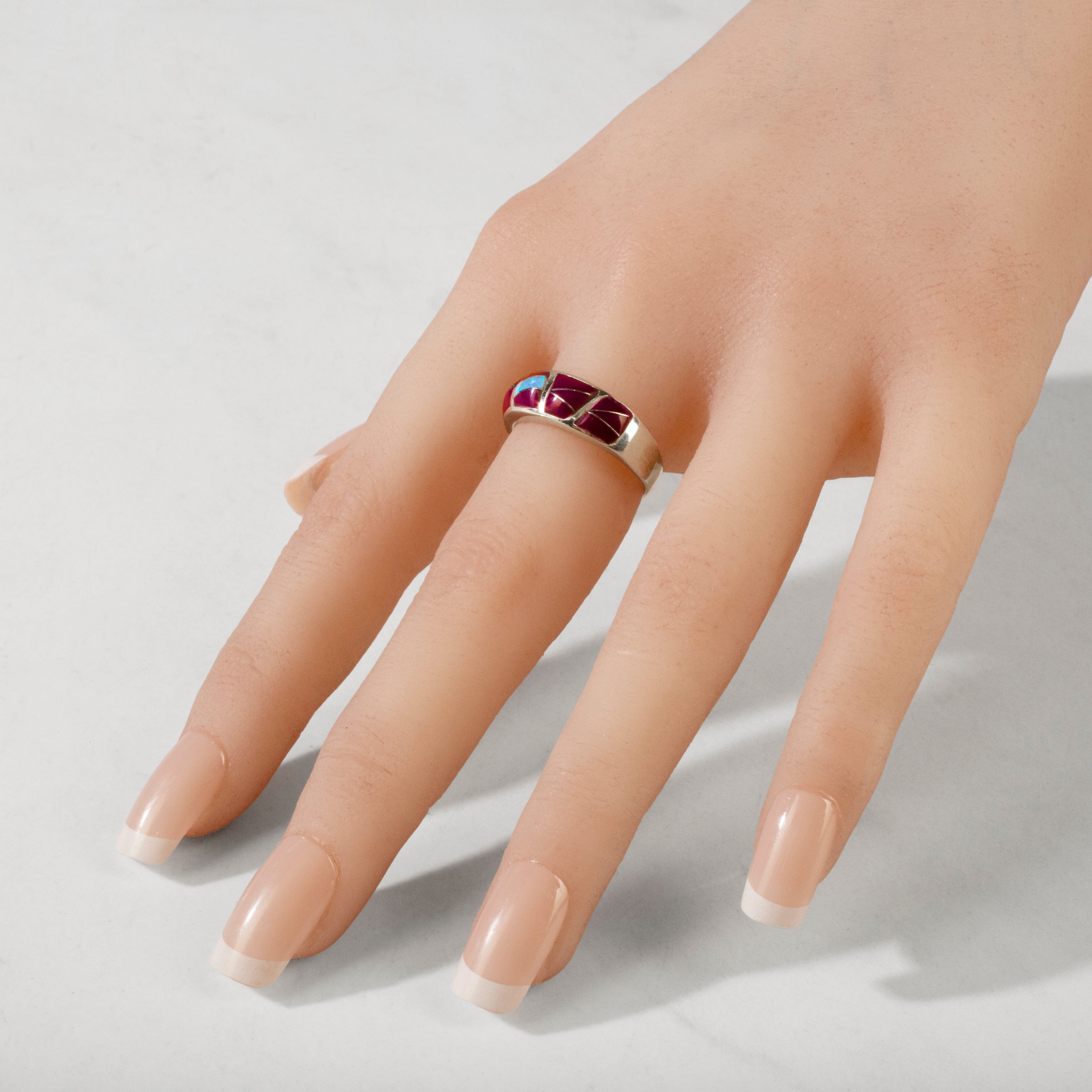 Kalifano Southwest Silver Jewelry 7 Sugilite 925 Sterling Silver USA Handmade Ring with Laboratory Opal Accent NMR.0709.SG.7