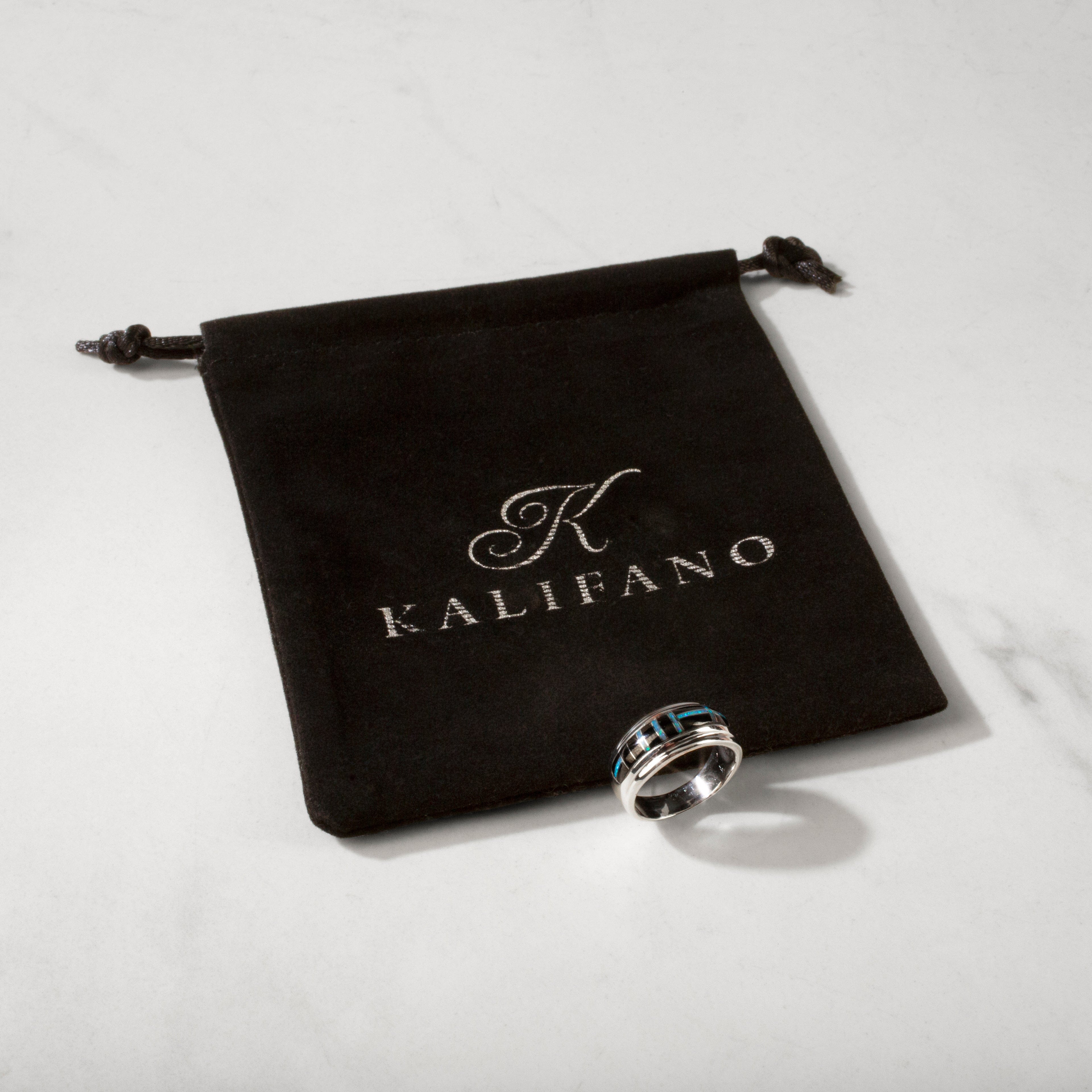 Kalifano Southwest Silver Jewelry Black Onyx 925 Sterling Silver Ring Handmade with Laboratory Opal Accent