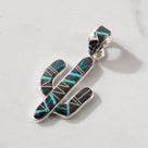 Black Onyx Cactus 925 Sterling Silver Pendant USA Handmade with Opal Accent