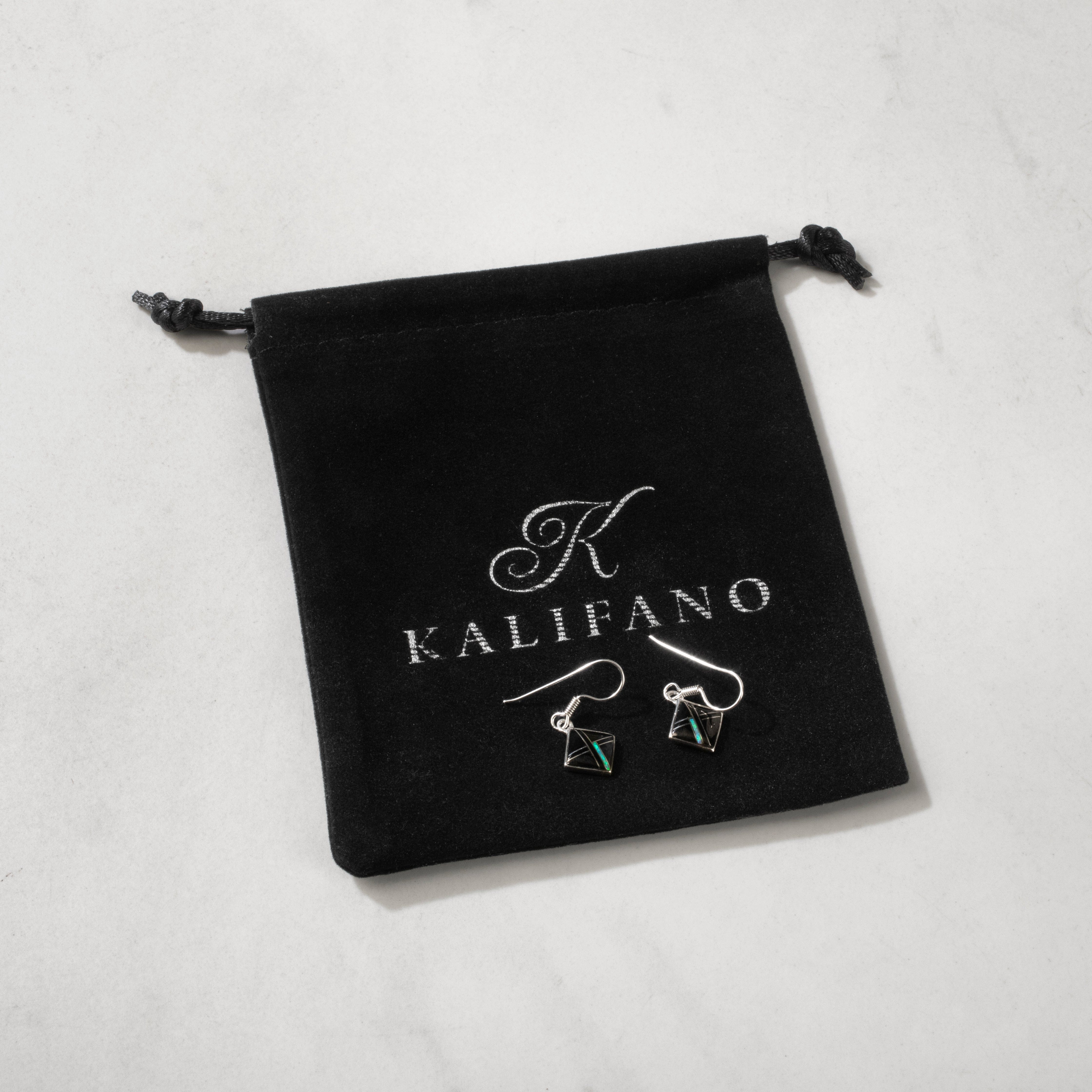 Kalifano Southwest Silver Jewelry Black Onyx Diamond 925 Silver USA Handmade Earrings with French Hook NME.2263.BO