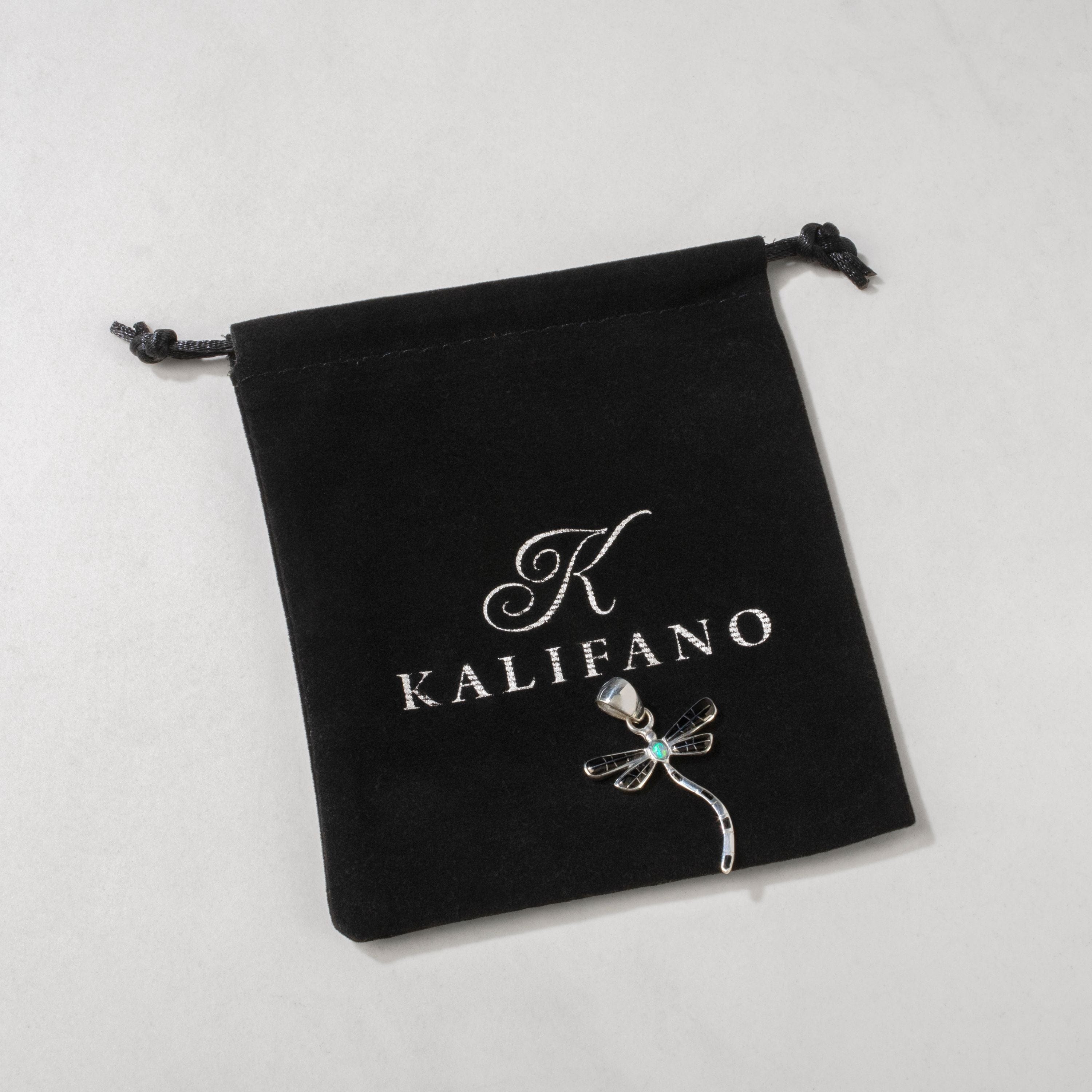 Kalifano Southwest Silver Jewelry Black Onyx Dragonfly USA Handmade 925 Sterling Silver Pendant with Opal Accent NMN.0893S.BO