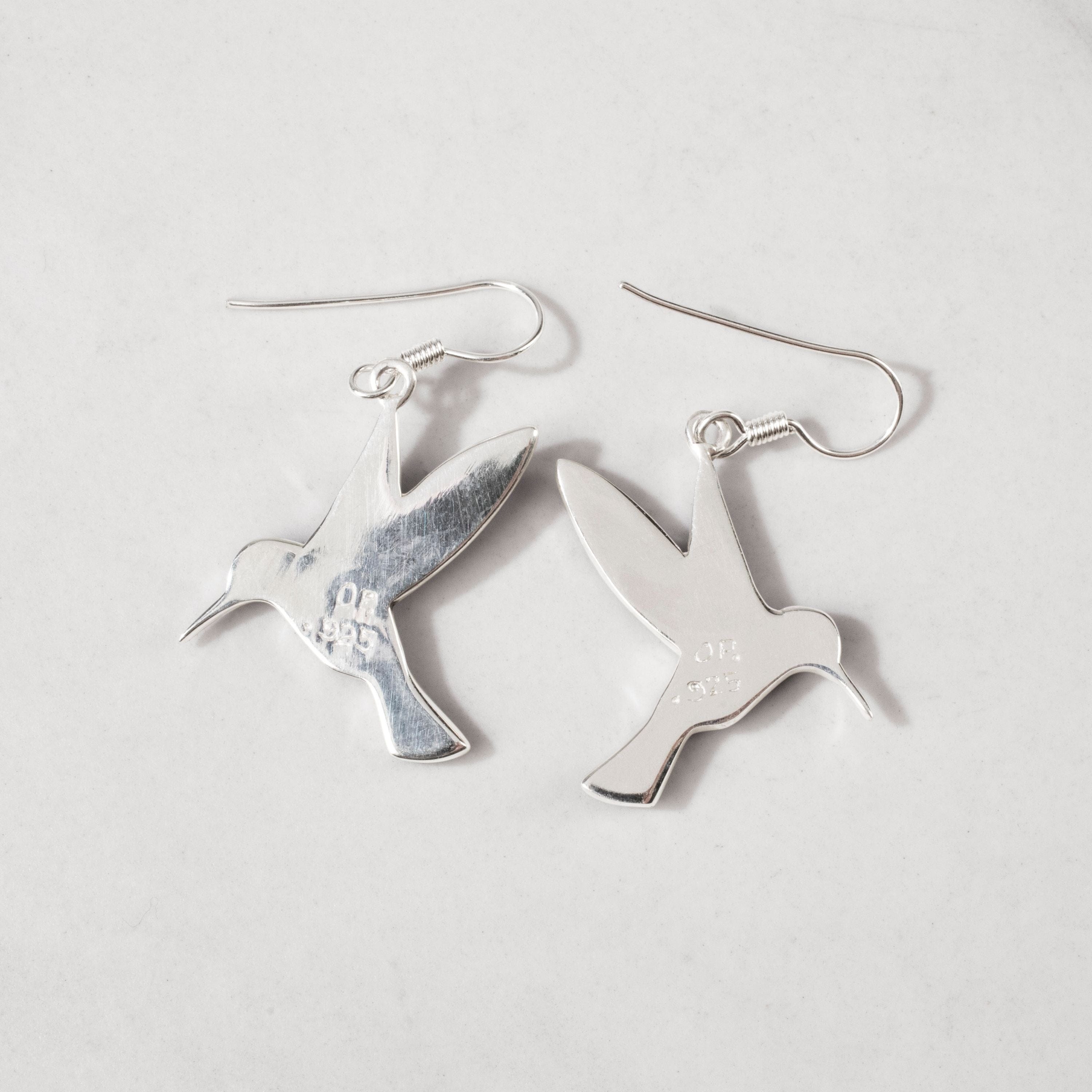 Kalifano Southwest Silver Jewelry Black Onyx Hummingbird 925 Sterling Silver USA Handmade Earrings with French Hook NME.2323.BO