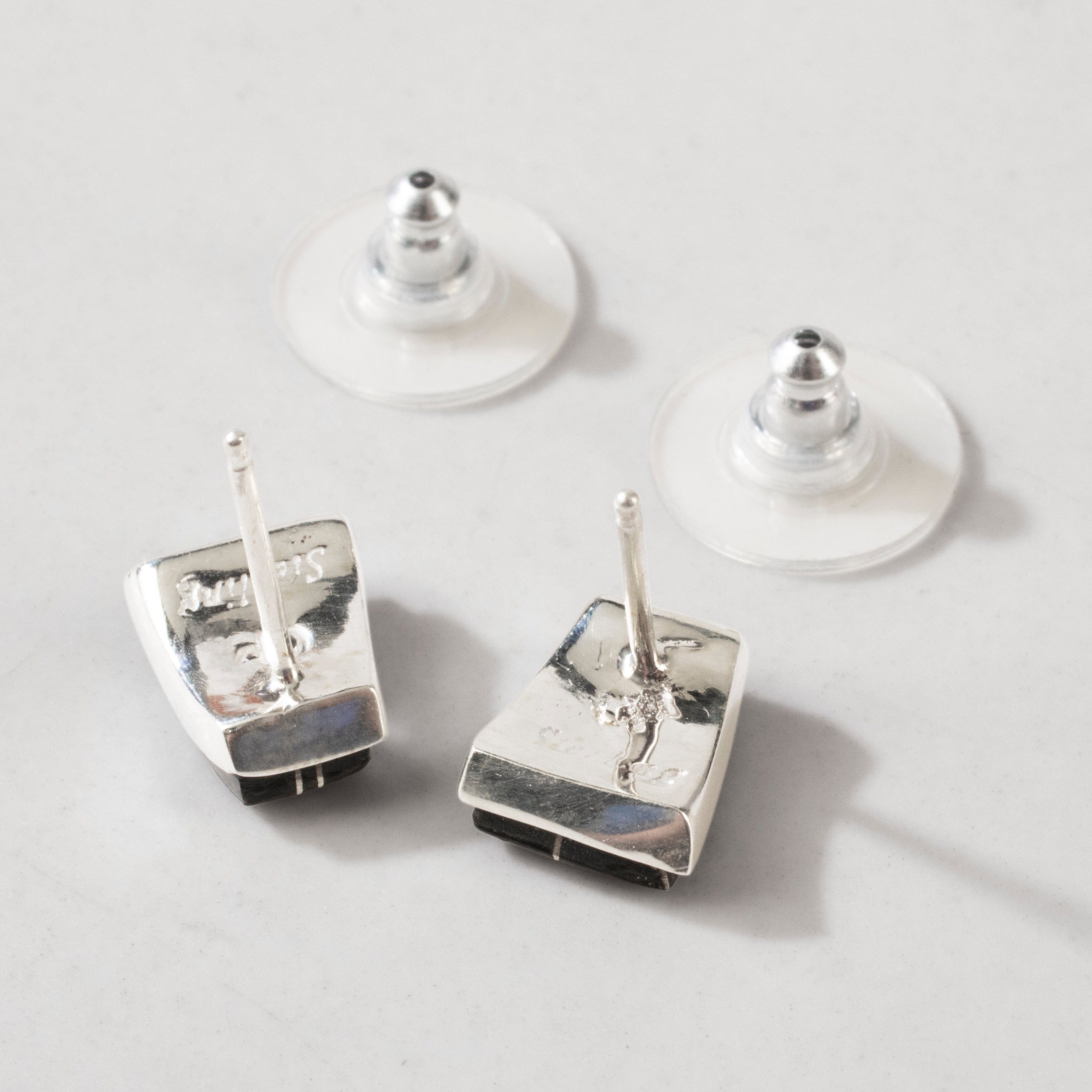 Kalifano Southwest Silver Jewelry Black Onyx & Opal Accent 925 Sterling Silver USA Handmade Earring with Stud Backing NME.0366.BO