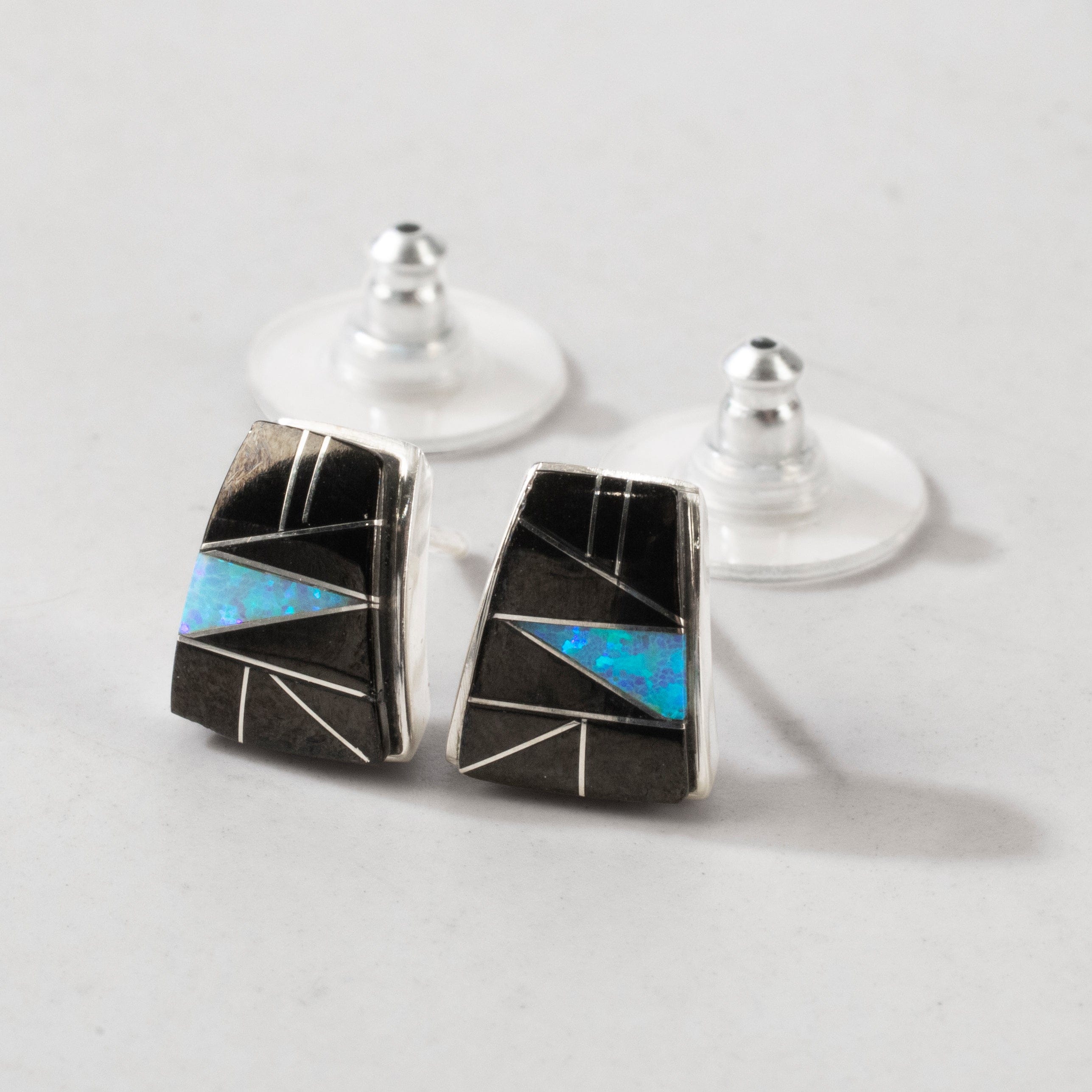 Kalifano Southwest Silver Jewelry Black Onyx & Opal Accent 925 Sterling Silver USA Handmade Earring with Stud Backing NME.0366.BO