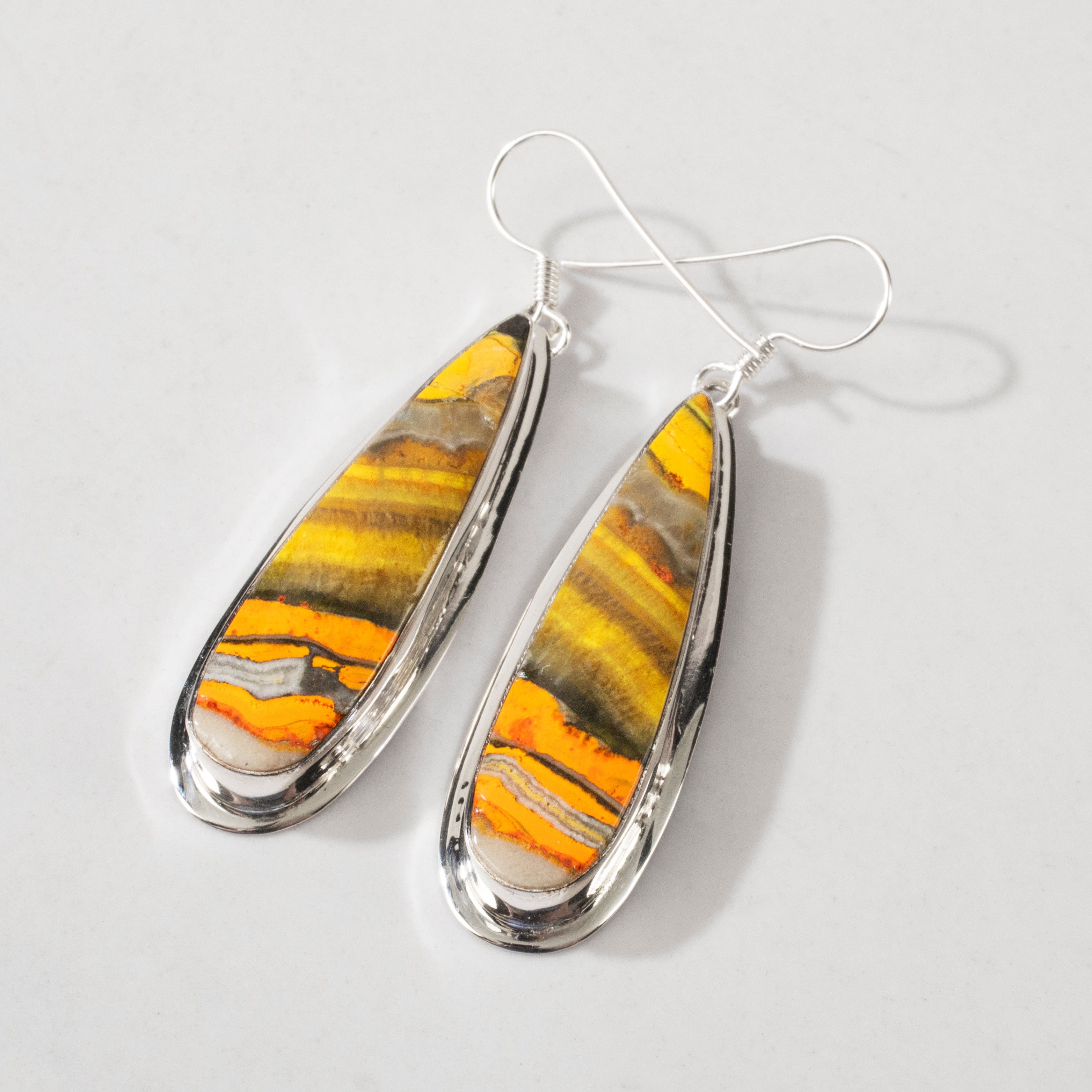 Kalifano Southwest Silver Jewelry Bumblebee Jasper Dangle USA Handemade 925 Sterling Silver Earrings with French Hook Backing NME.0142.BB