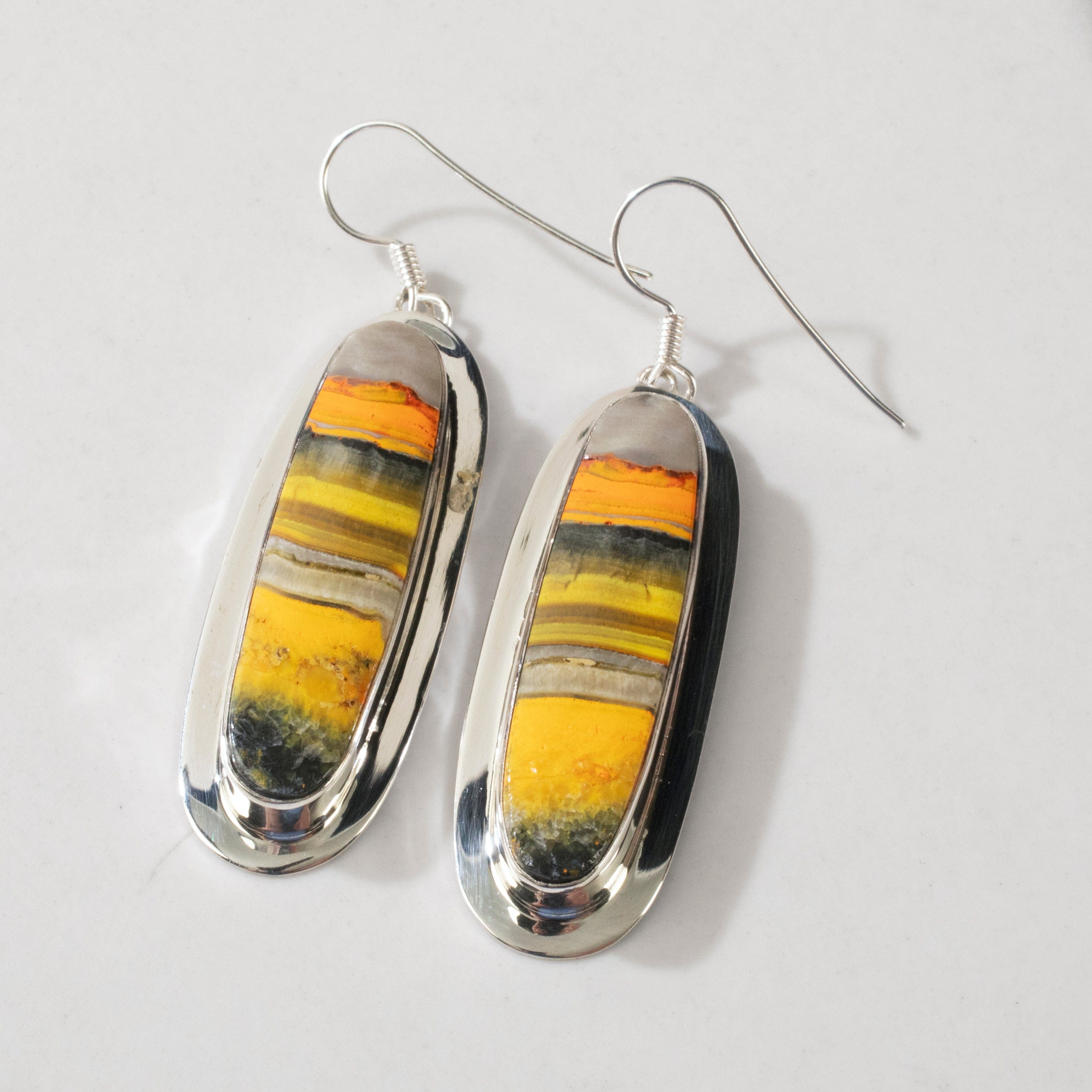Kalifano Southwest Silver Jewelry Bumblebee Jasper Dangle USA Handemade 925 Sterling Silver Earrings with French Hook Backing NME.0152.BB