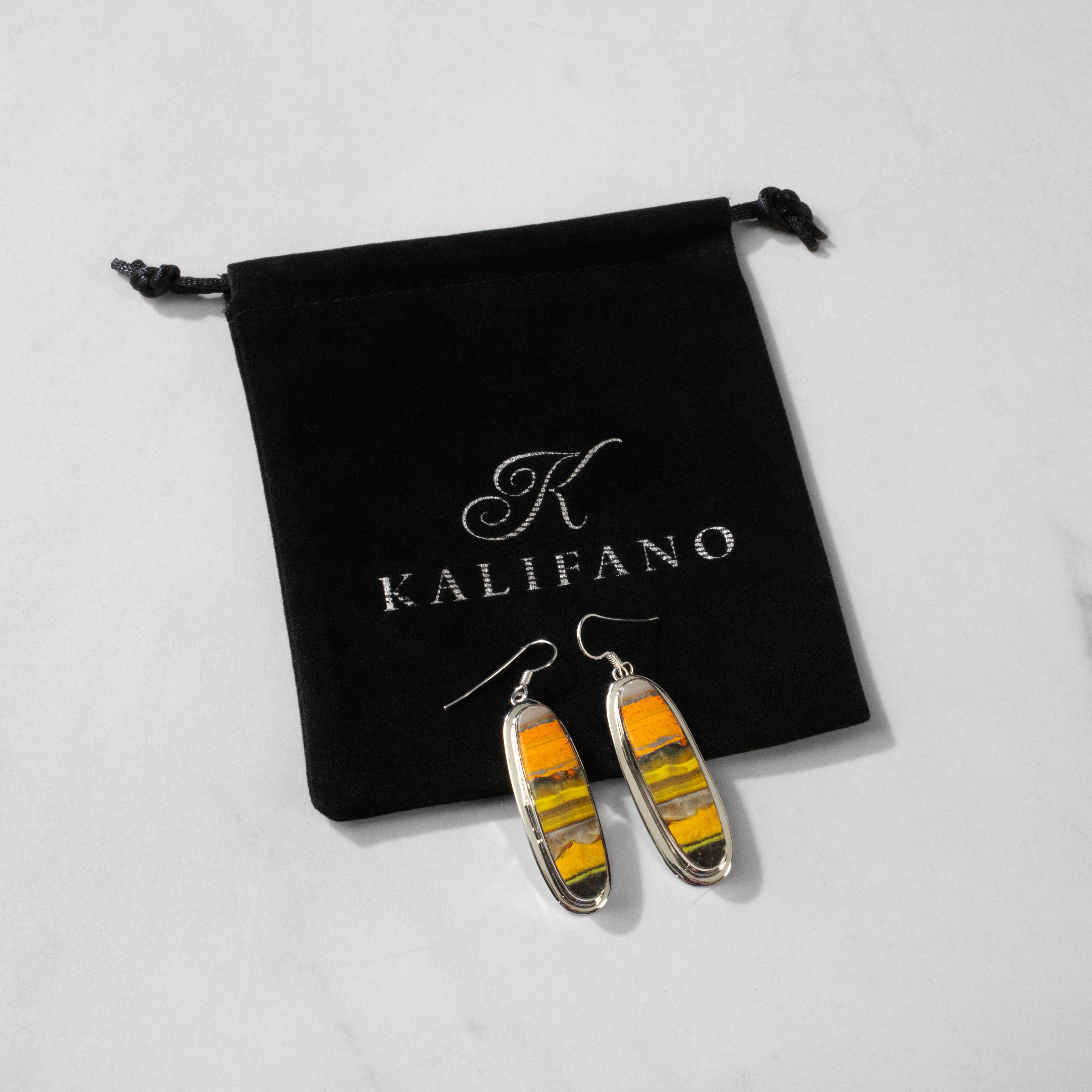 Kalifano Southwest Silver Jewelry Bumblebee Jasper Dangle USA Handemade 925 Sterling Silver Earrings with French Hook Backing NME.0164.BB