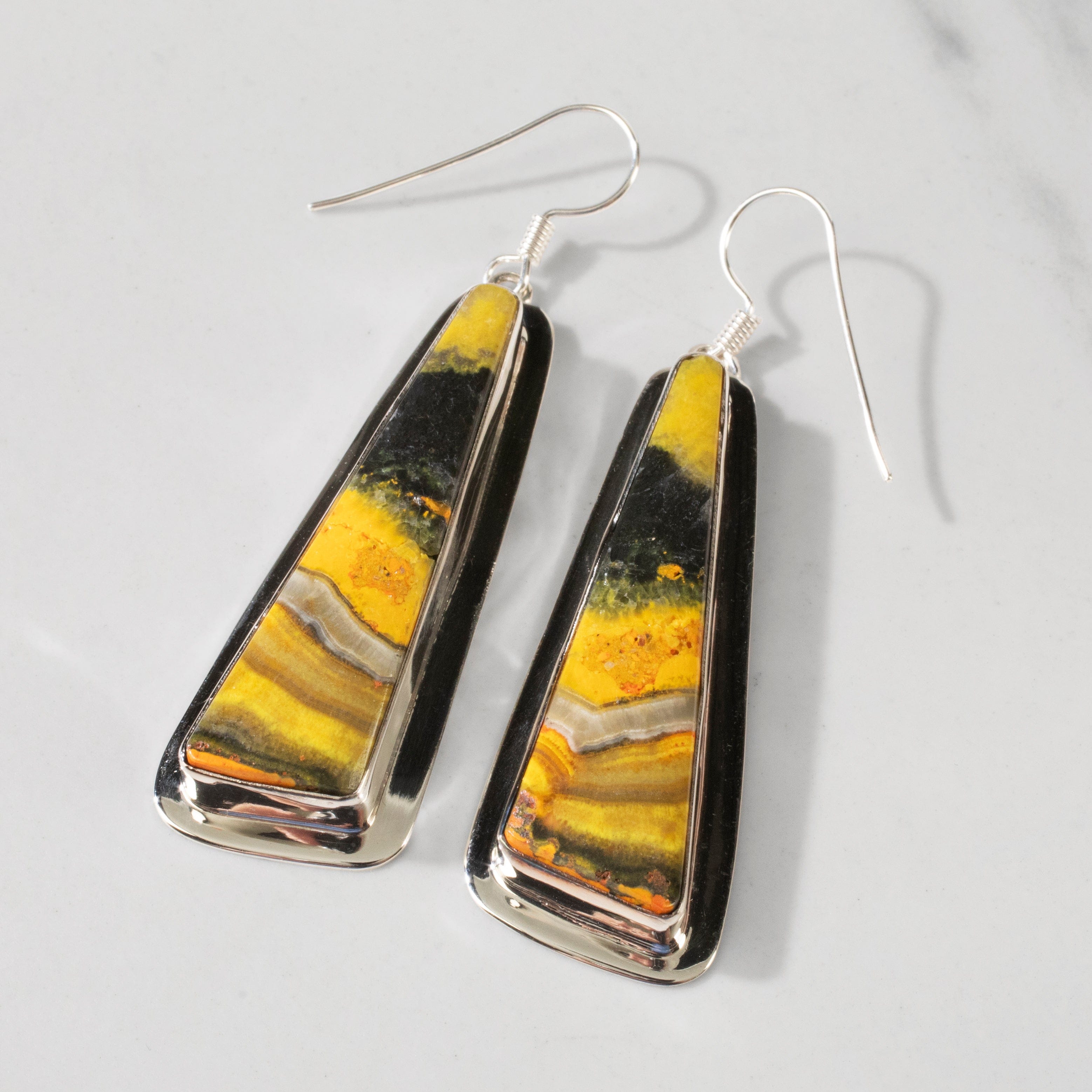 Kalifano Southwest Silver Jewelry Bumblebee Jasper Dangle USA Handemade 925 Sterling Silver Earrings with French Hook Backing NME.0172.BB