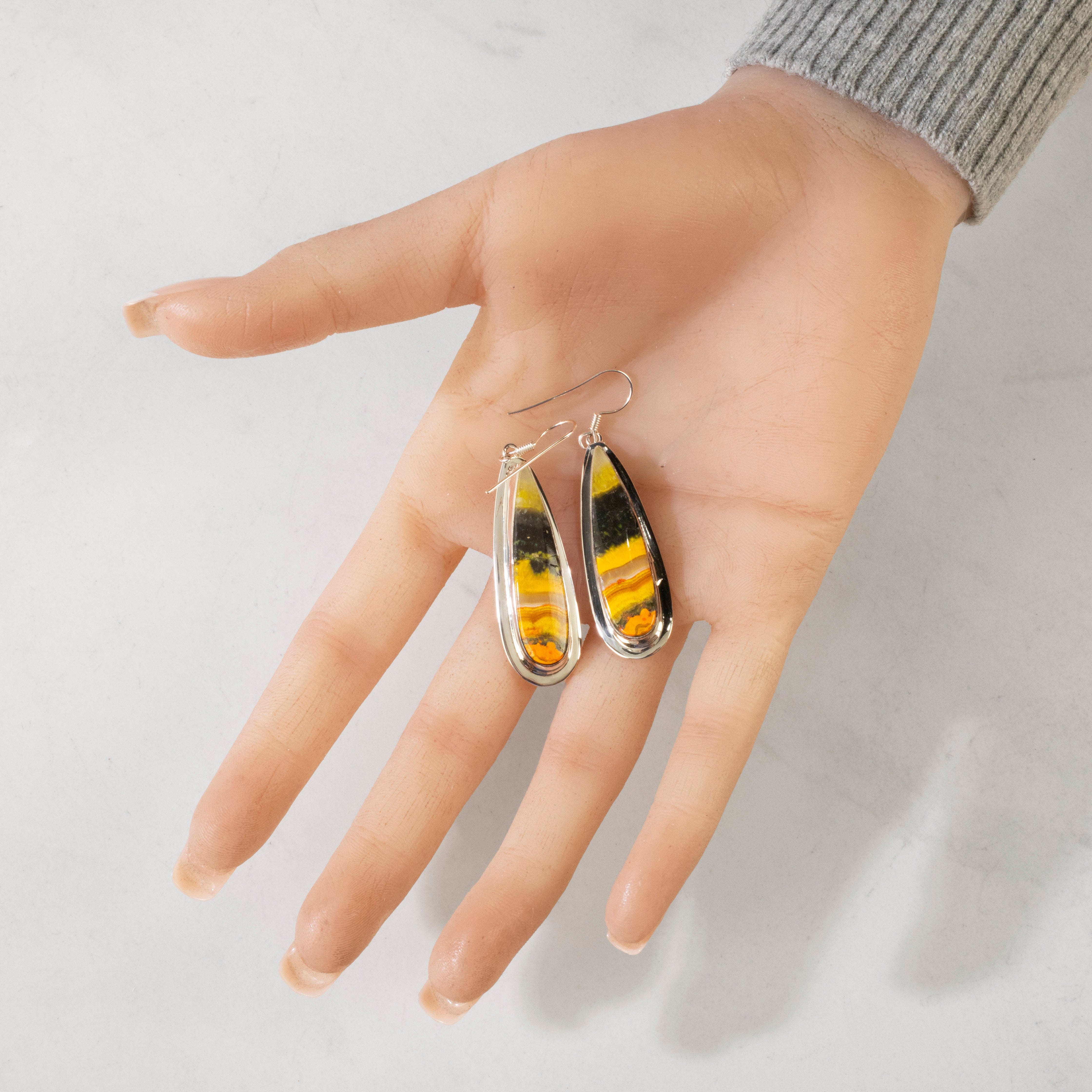 Kalifano Southwest Silver Jewelry Bumblebee Jasper Dangle USA Handmade 925 Sterling Silver Earrings with French Hook Backing NME.0139.BB
