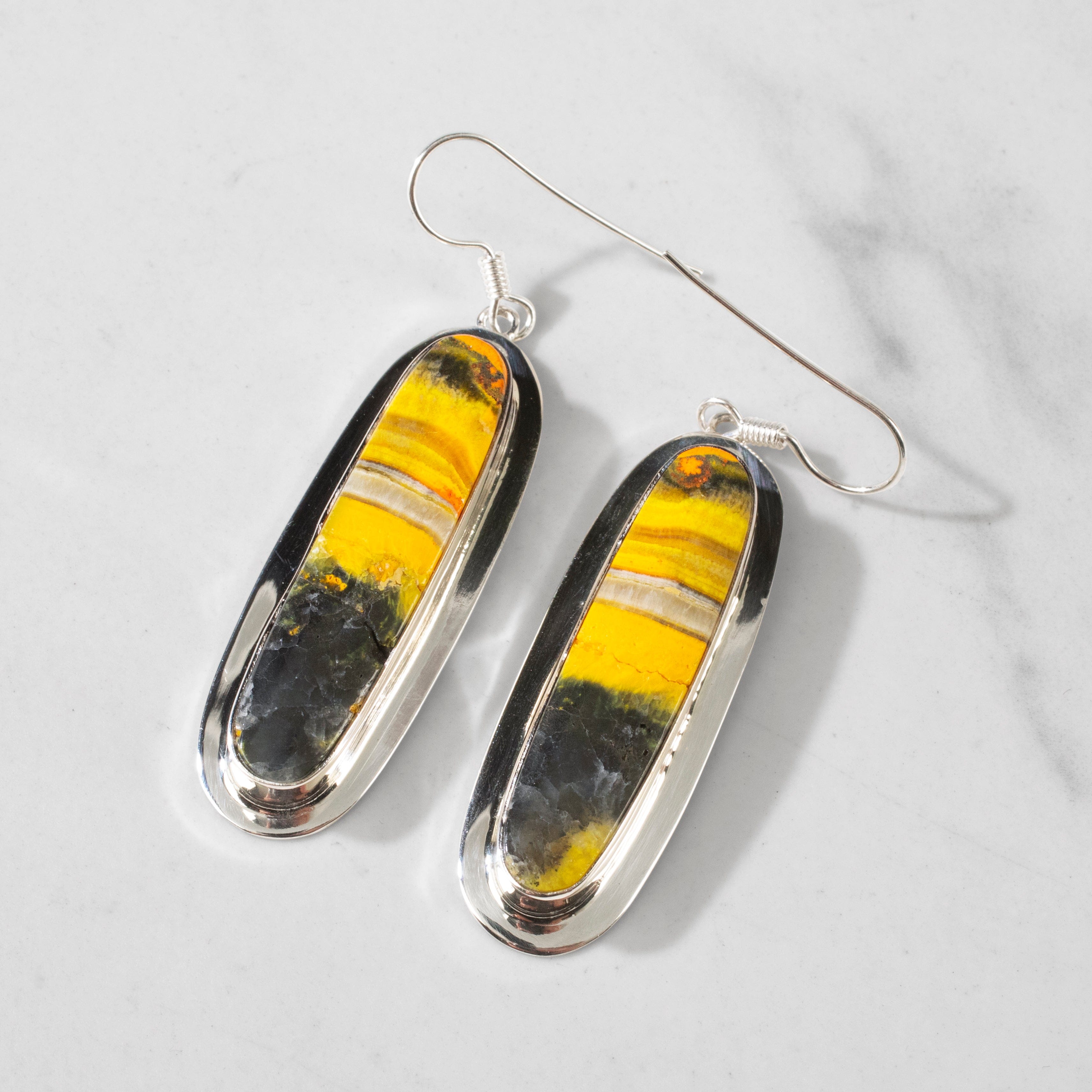 Kalifano Southwest Silver Jewelry Bumblebee Jasper Dangle USA Handmade 925 Sterling Silver Earrings with French Hook Backing NME.0151.BB